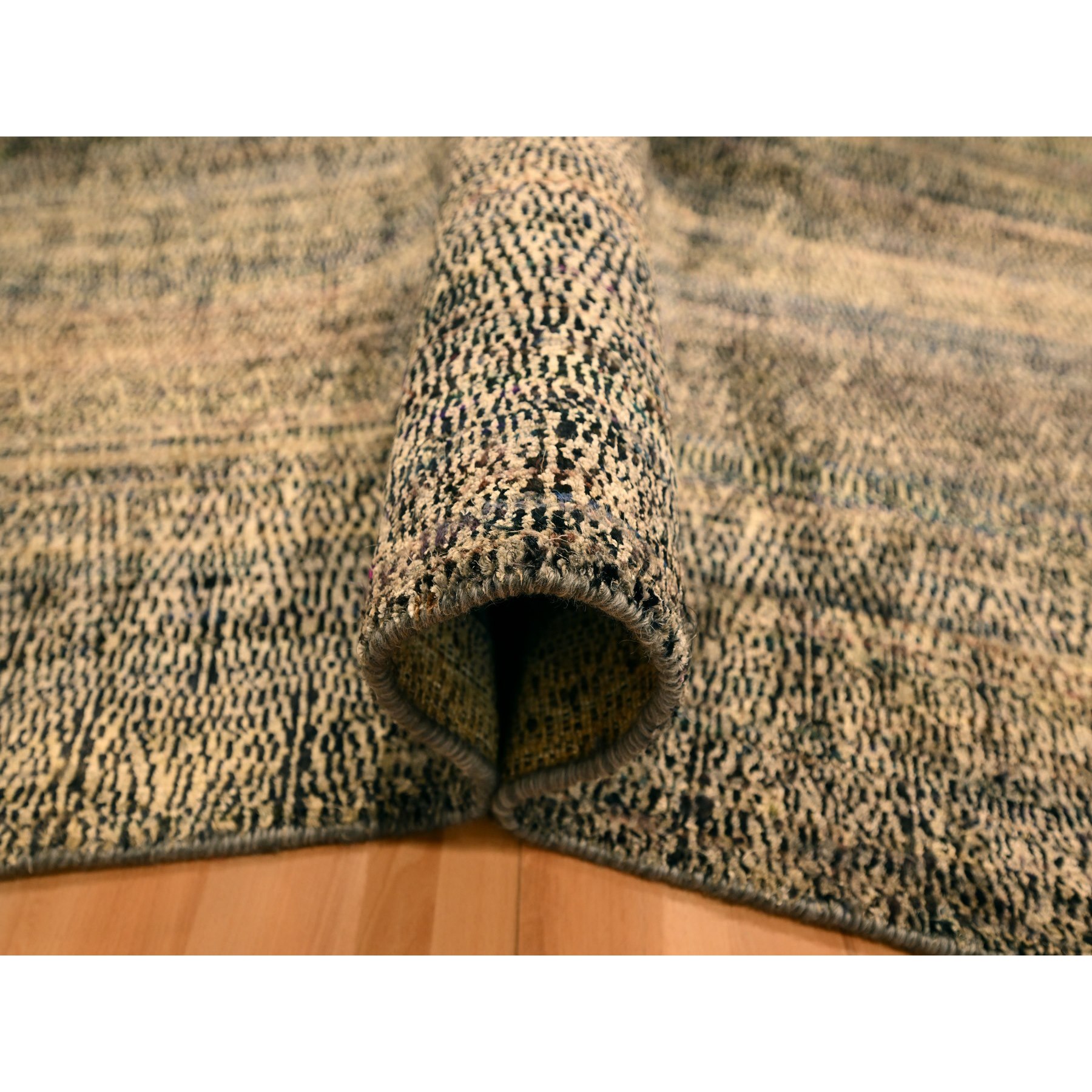 8'x10'2" Beaver Brown, Obscured Pattern Grass Design, Sari Silk, Hand Knotted, Oriental Rug Sh76186