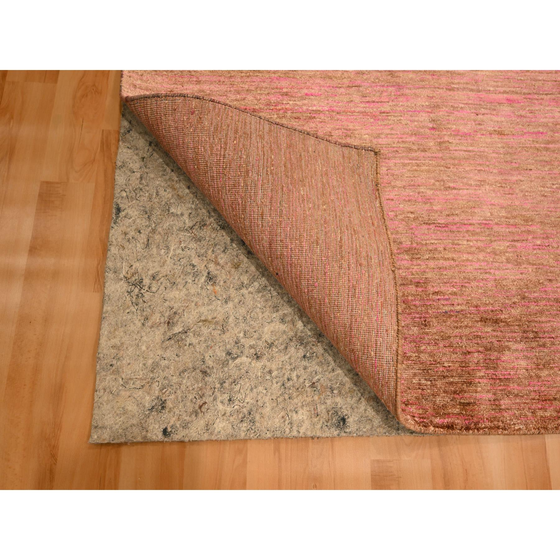 7'9"x10' Rose Pink, Sari Silk, Modern Line Design, Hand Knotted, Soft to the Touch, Oriental Rug Sh76187