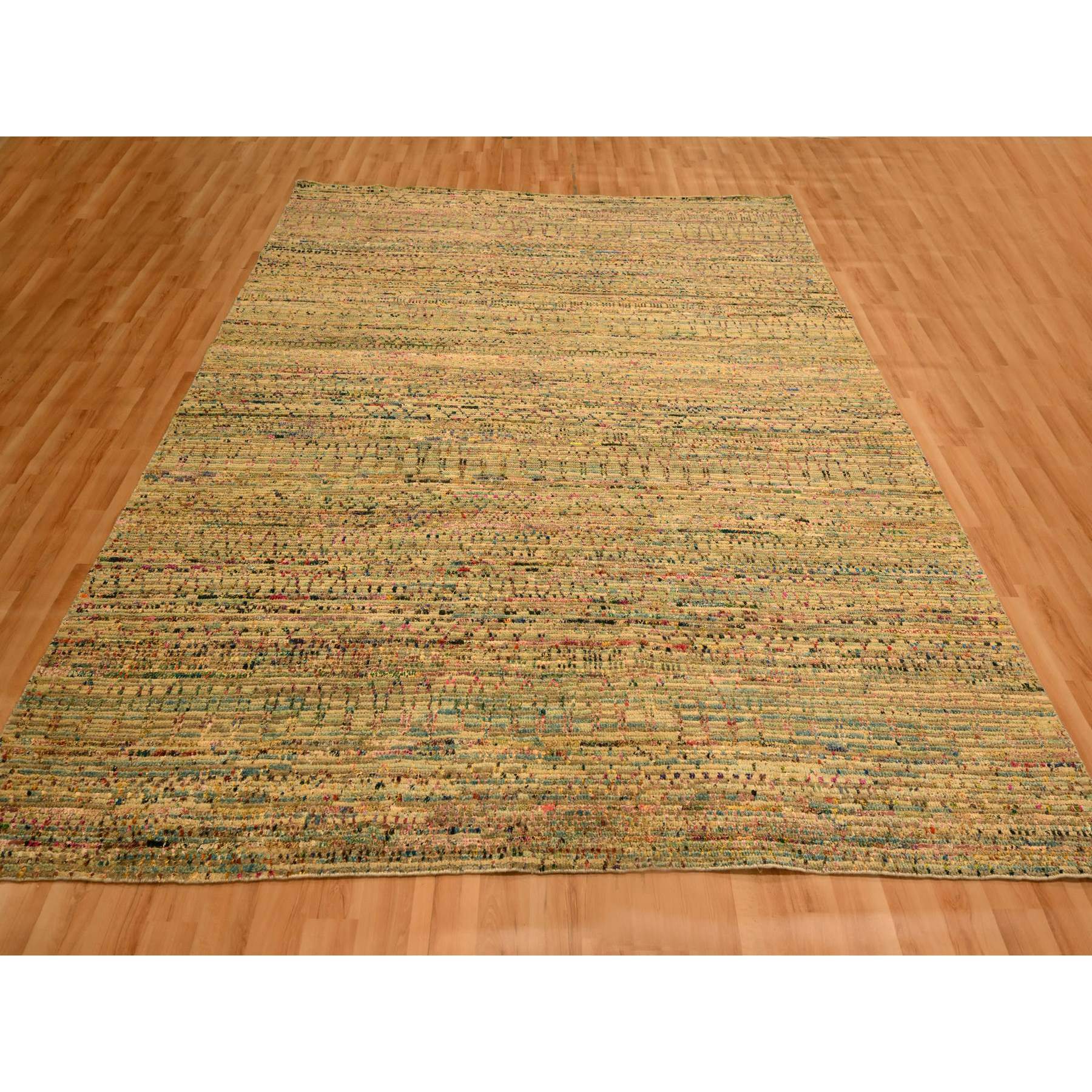 8'x10' Burlywood Brown, Wool and Sari Silk with Grass Design, Hand Knotted, Oriental Rug Sh76188