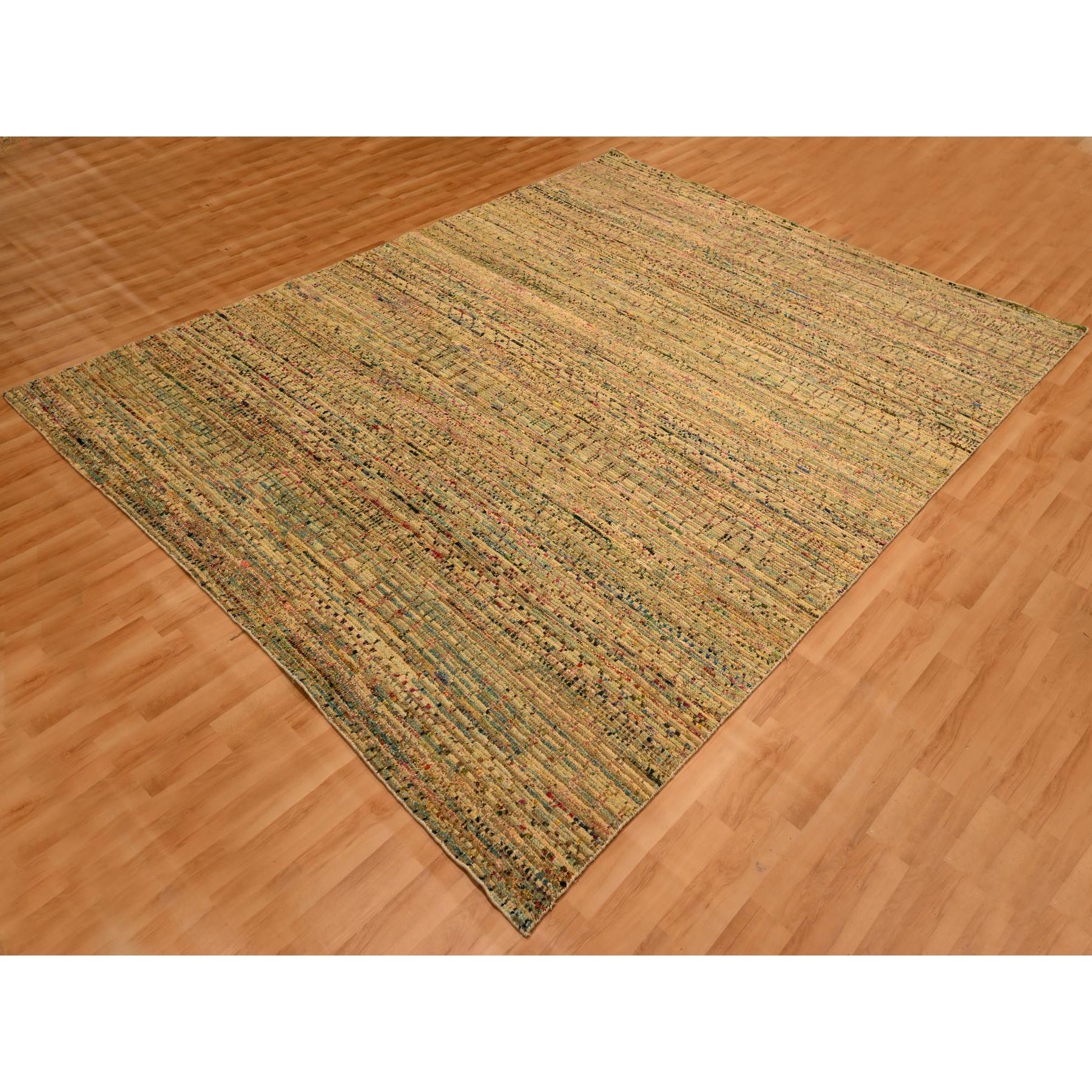 8'x10' Burlywood Brown, Wool and Sari Silk with Grass Design, Hand Knotted, Oriental Rug Sh76188