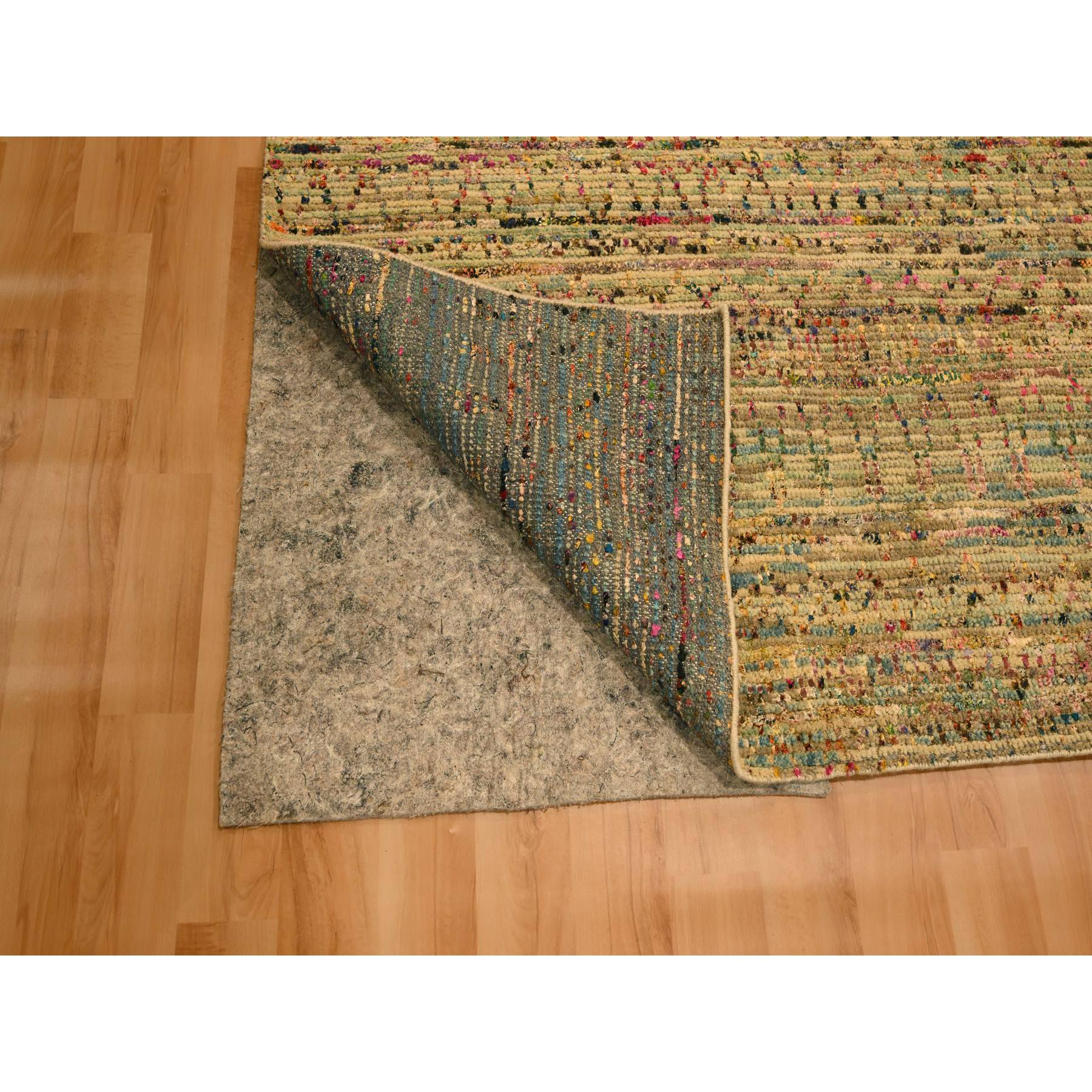 8'x10' Burlywood Brown, Wool and Sari Silk with Grass Design, Hand Knotted, Oriental Rug Sh76188