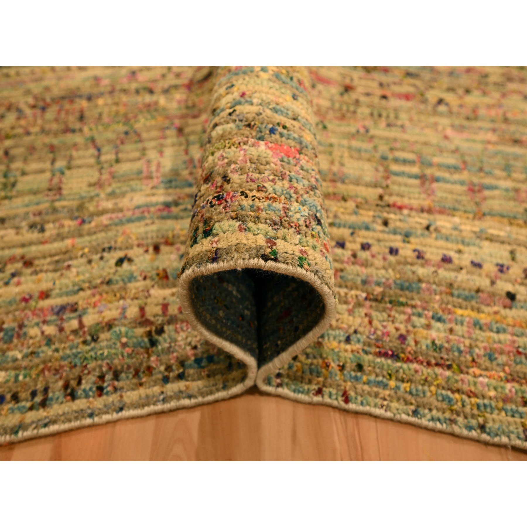 8'x10' Burlywood Brown, Wool and Sari Silk with Grass Design, Hand Knotted, Oriental Rug Sh76188