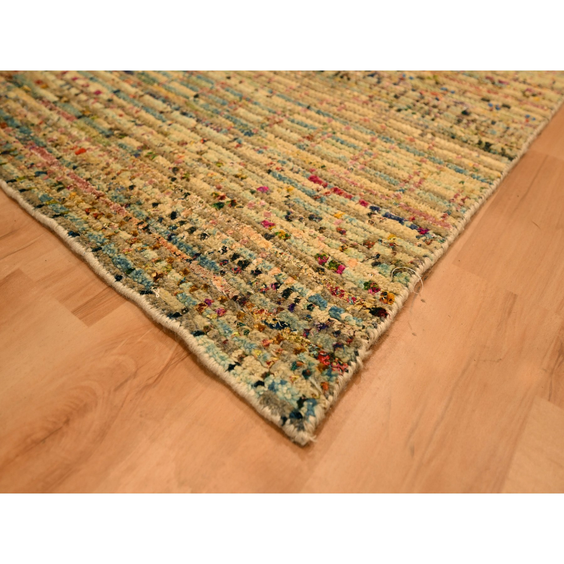 8'x10' Burlywood Brown, Wool and Sari Silk with Grass Design, Hand Knotted, Oriental Rug Sh76188