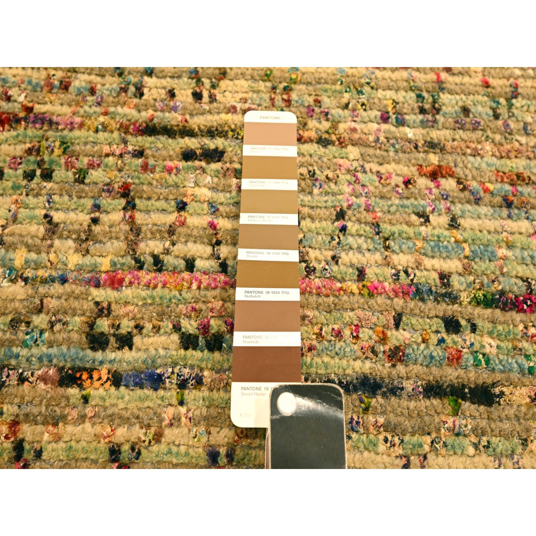 8'x10' Burlywood Brown, Wool and Sari Silk with Grass Design, Hand Knotted, Oriental Rug Sh76188