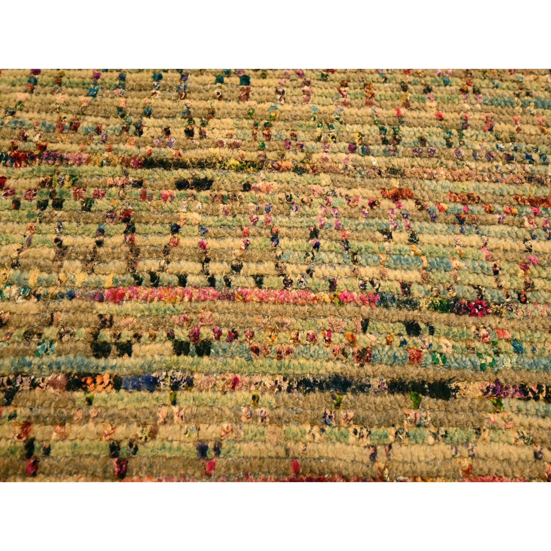 8'x10' Burlywood Brown, Wool and Sari Silk with Grass Design, Hand Knotted, Oriental Rug Sh76188