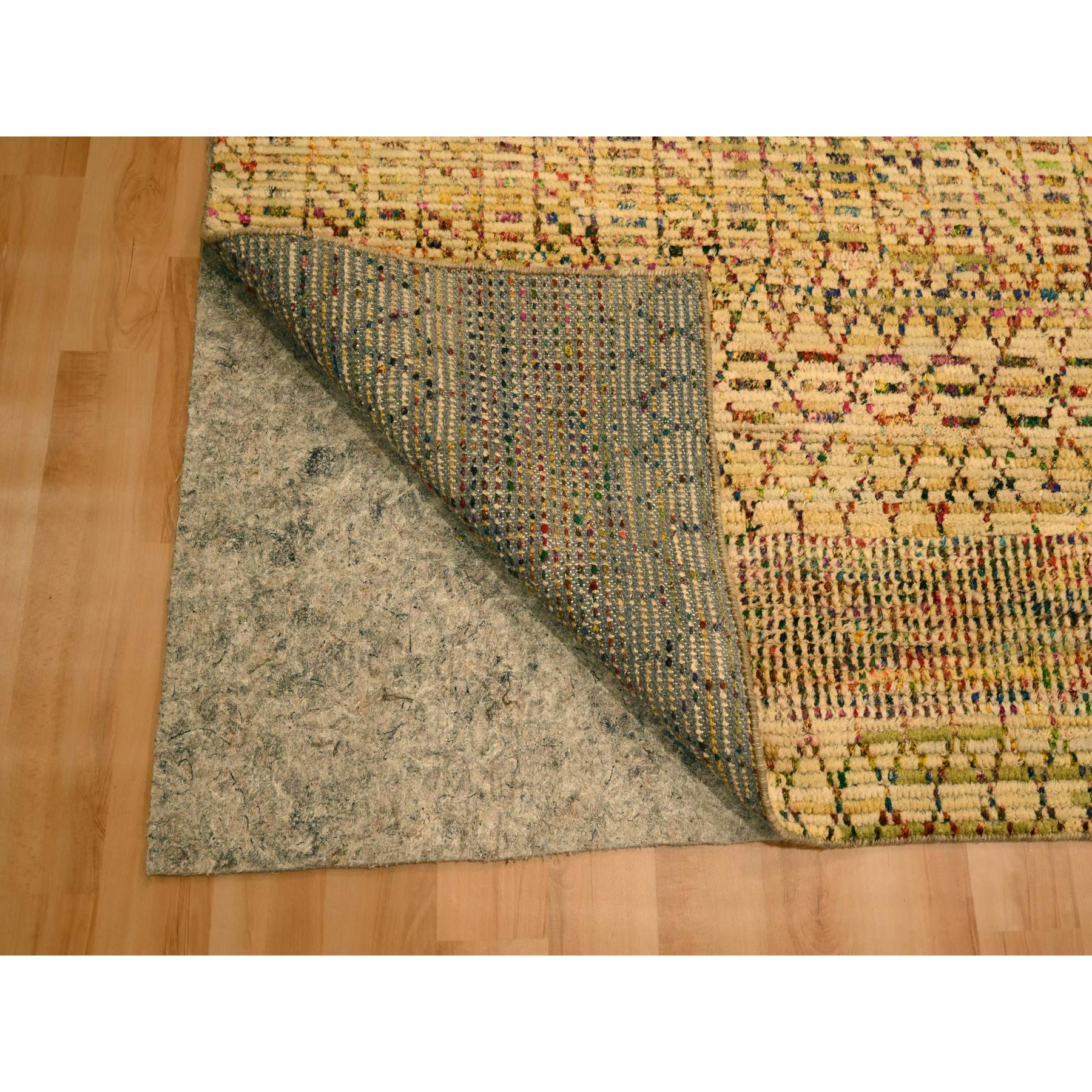 7'9"x9'10" Ecru Brown, Striae Design Geometric Pattern, Textured Wool and Sari Silk, Hand Knotted, Oriental Rug Sh76189