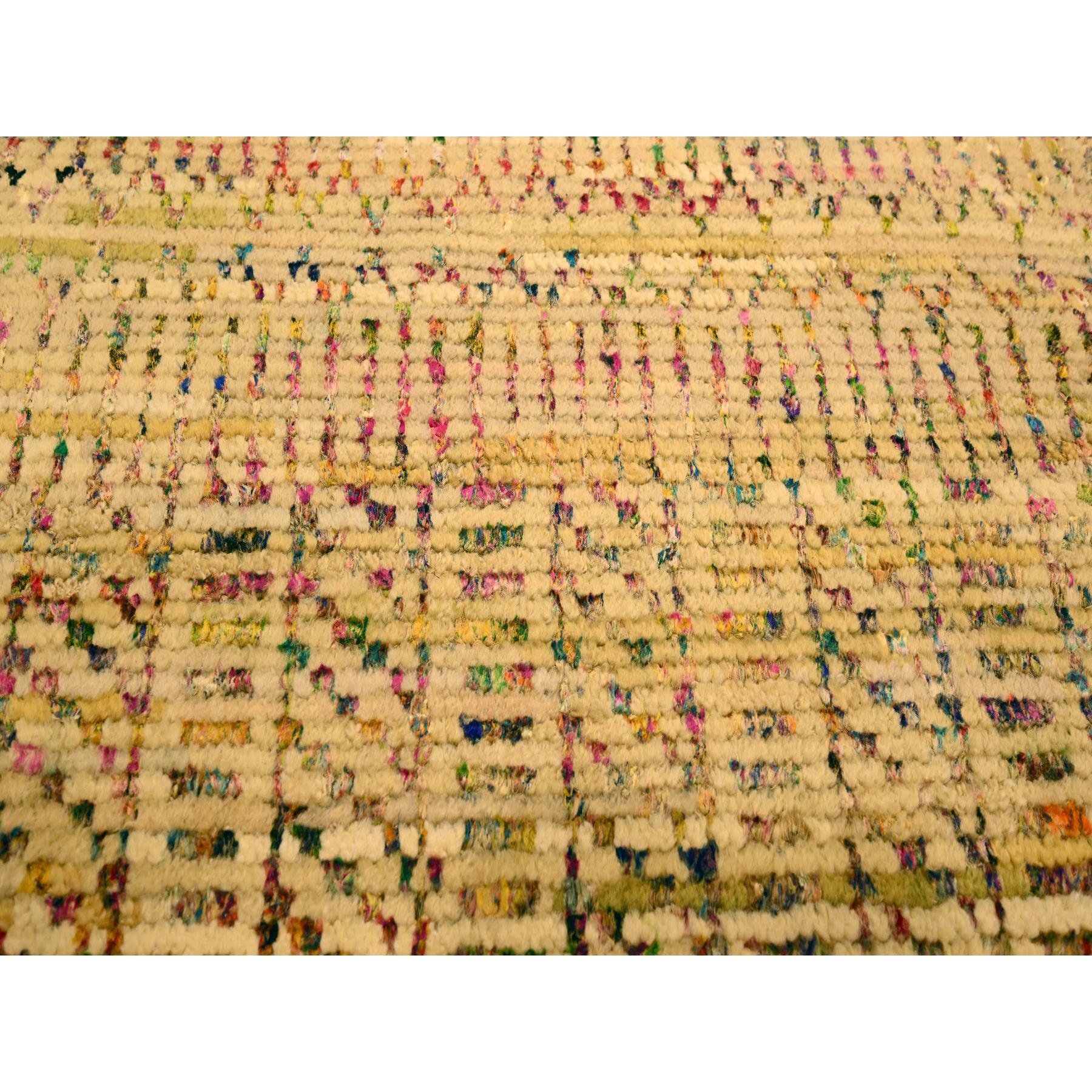 7'9"x9'10" Ecru Brown, Striae Design Geometric Pattern, Textured Wool and Sari Silk, Hand Knotted, Oriental Rug Sh76189