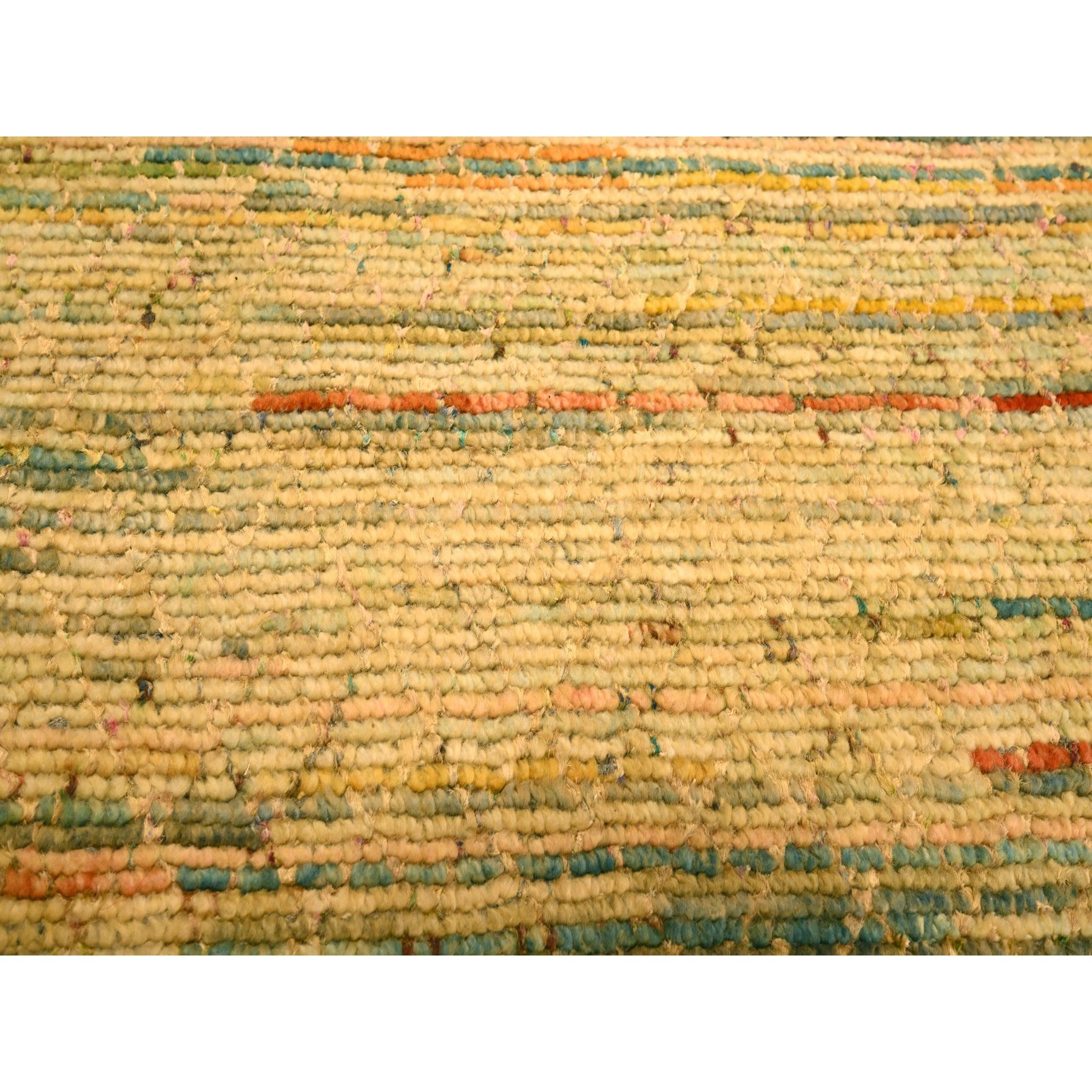 8'x10'3" Golden Yellow, Striae Design with Chicken Wire Pattern, Wool and Sari Silk, Hand Knotted, Oriental Rug Sh76190