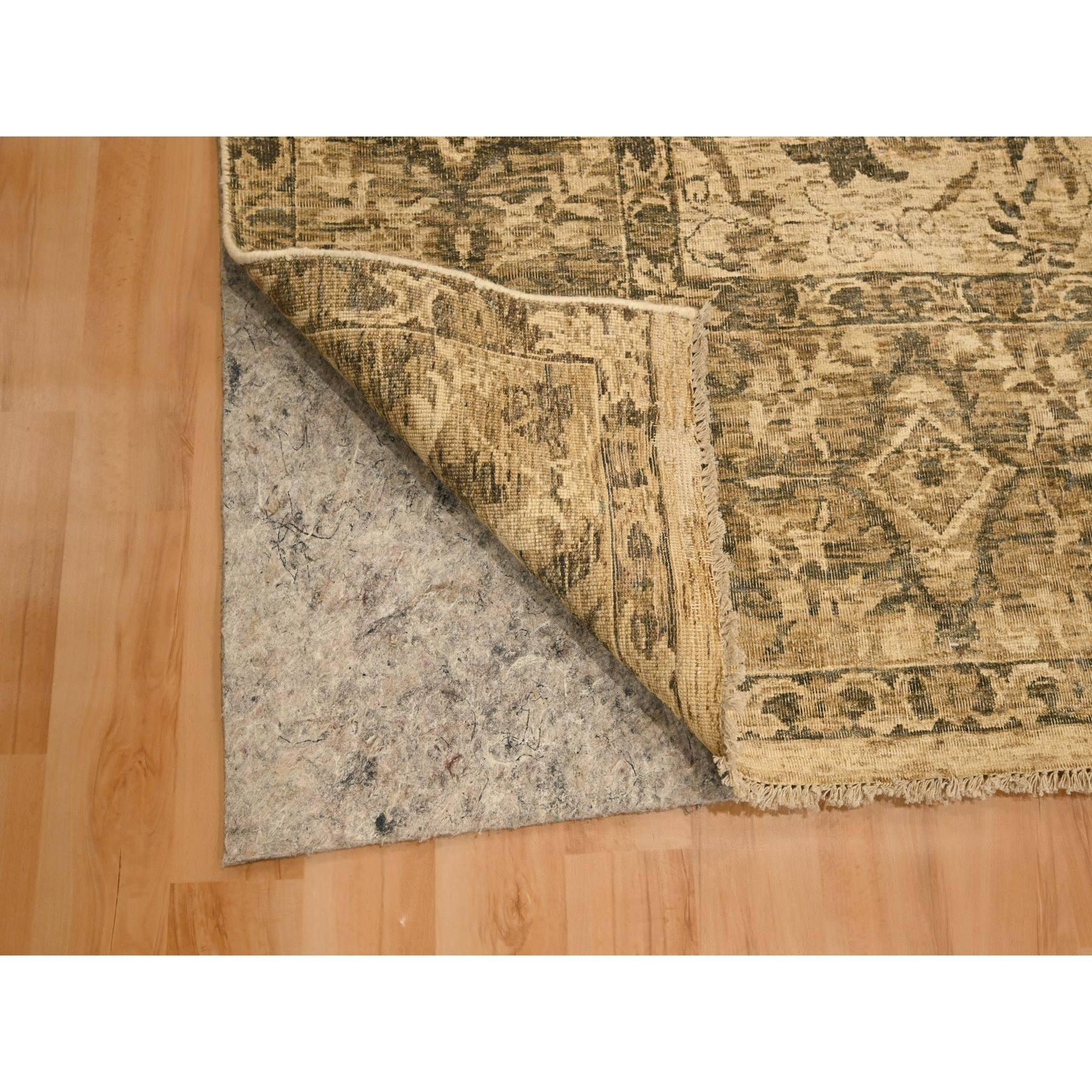 7'10"x9'9" Earth Tone Colors, All Over Leaf Design, Undyed Natural Wool, Zero Pile, Distressed, Shaved Low, Hand Knotted, Oriental Rug Sh76192