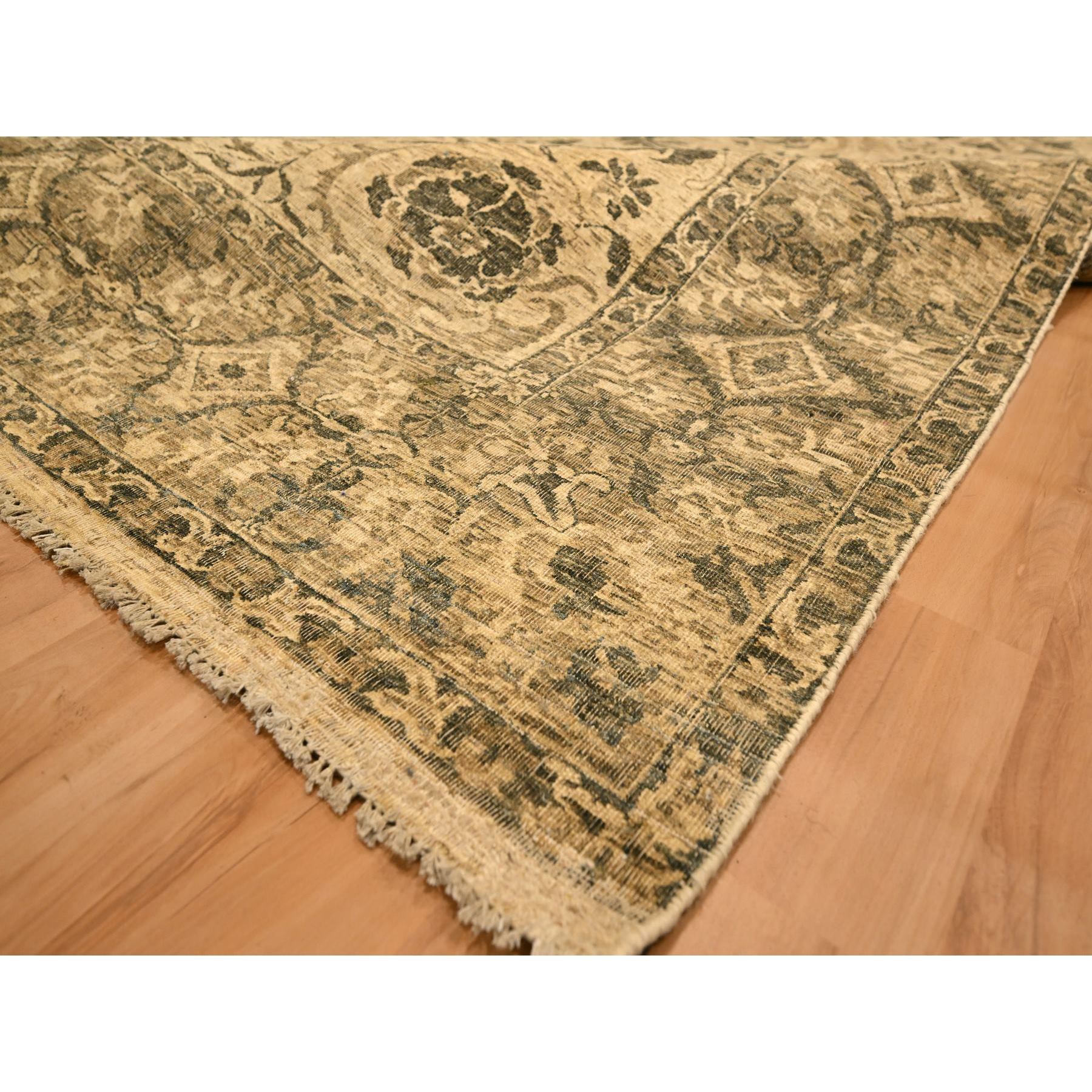 7'10"x9'9" Earth Tone Colors, All Over Leaf Design, Undyed Natural Wool, Zero Pile, Distressed, Shaved Low, Hand Knotted, Oriental Rug Sh76192