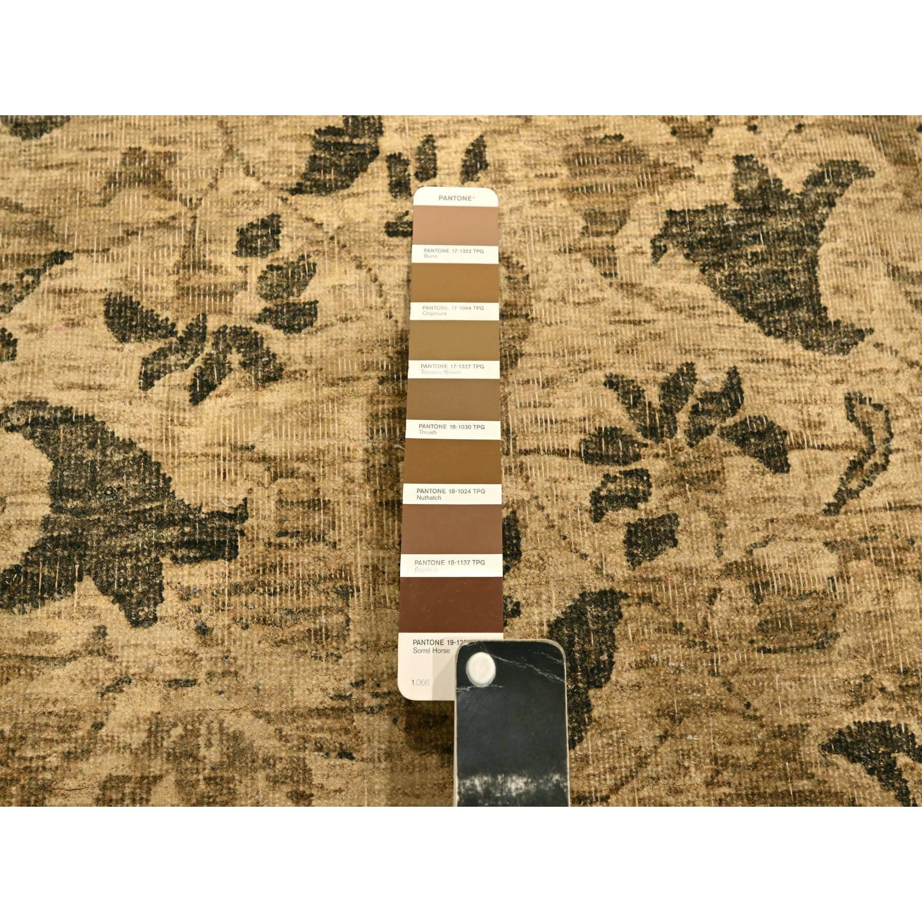 7'10"x9'9" Earth Tone Colors, All Over Leaf Design, Undyed Natural Wool, Zero Pile, Distressed, Shaved Low, Hand Knotted, Oriental Rug Sh76192