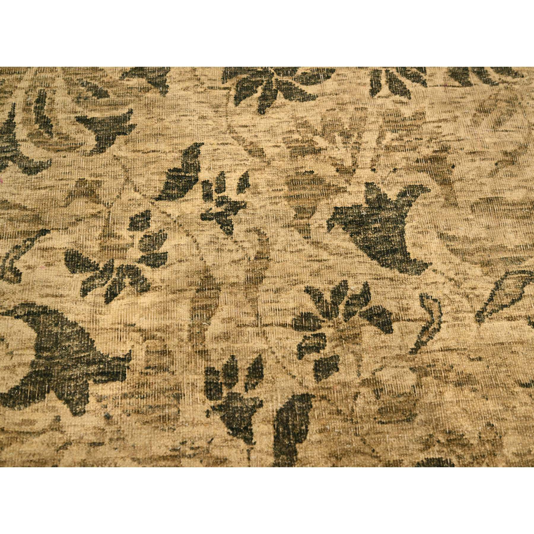 7'10"x9'9" Earth Tone Colors, All Over Leaf Design, Undyed Natural Wool, Zero Pile, Distressed, Shaved Low, Hand Knotted, Oriental Rug Sh76192