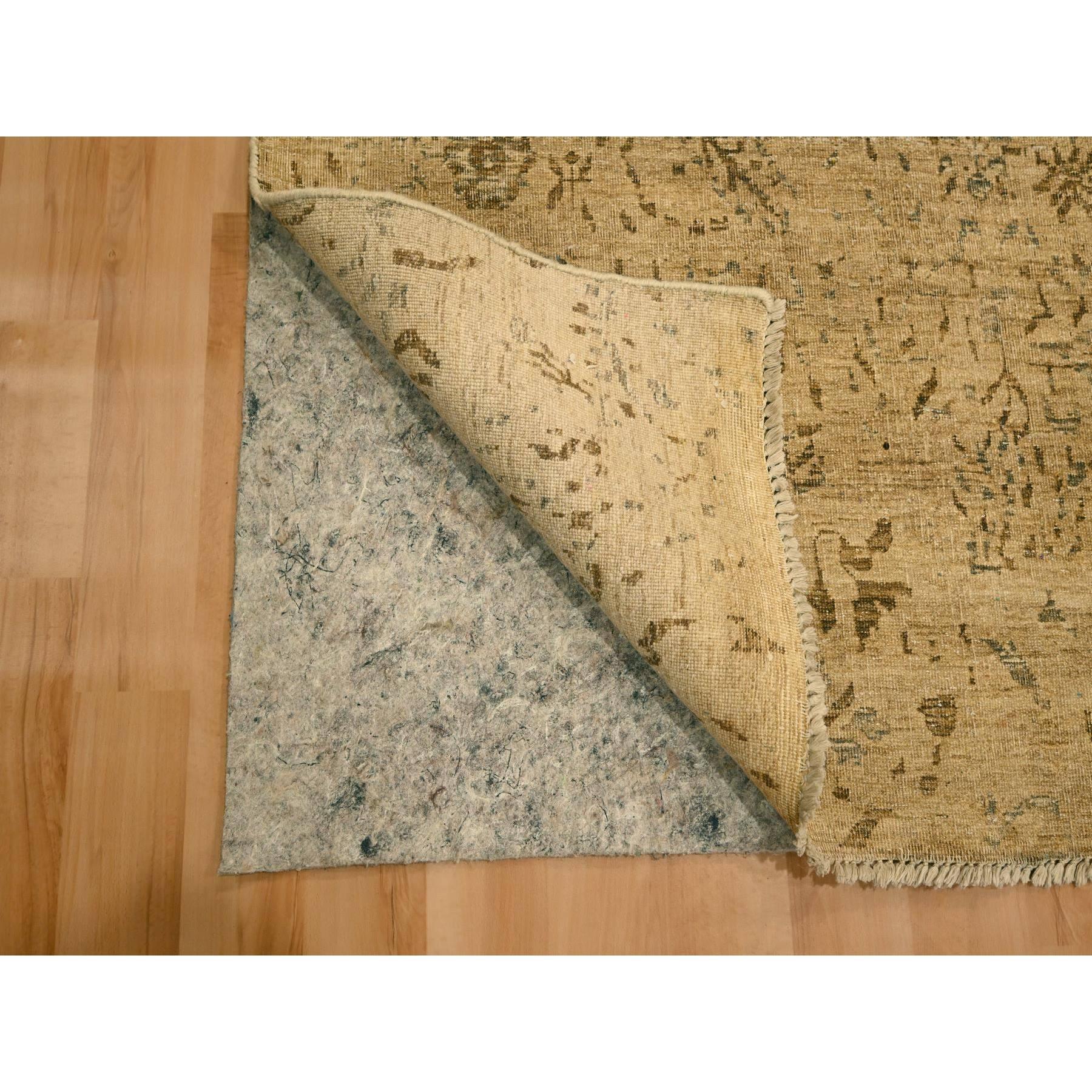 7'9"x10'1" Earth Tone Colors, Arts and Crafts Design, Undyed Natural Wool, Zero Pile, Distressed, Shaved Low, Hand Knotted, Oriental Rug Sh76193