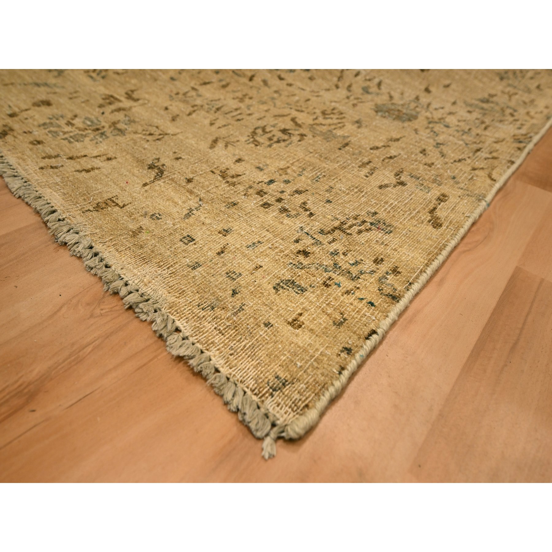 7'9"x10'1" Earth Tone Colors, Arts and Crafts Design, Undyed Natural Wool, Zero Pile, Distressed, Shaved Low, Hand Knotted, Oriental Rug Sh76193