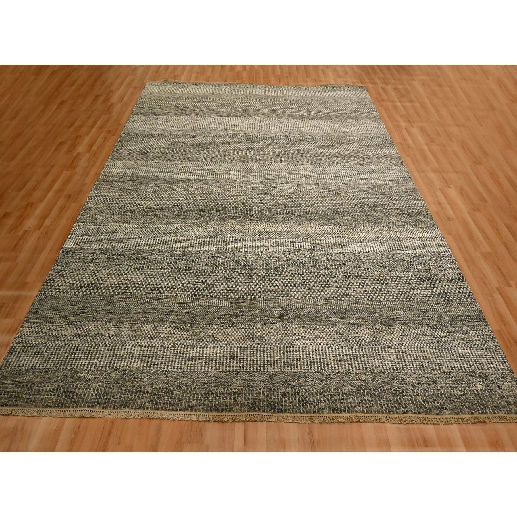 7'9"x10'2" Storm Gray, Modern Grass Design, Tone on Tone, Undyed Natural Wool, Hand Knotted, Oriental Rug Sh76194