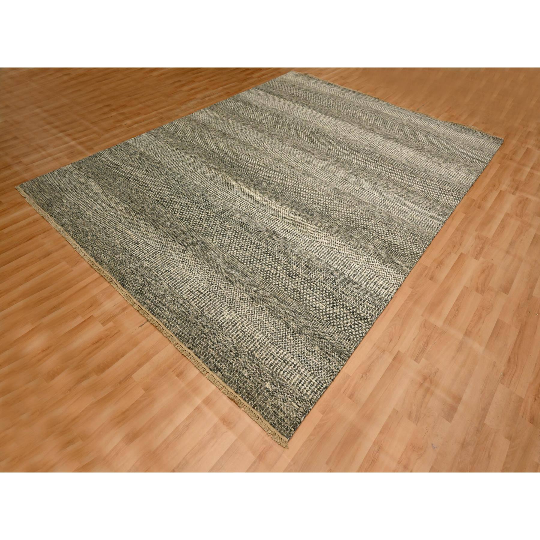 7'9"x10'2" Storm Gray, Modern Grass Design, Tone on Tone, Undyed Natural Wool, Hand Knotted, Oriental Rug Sh76194