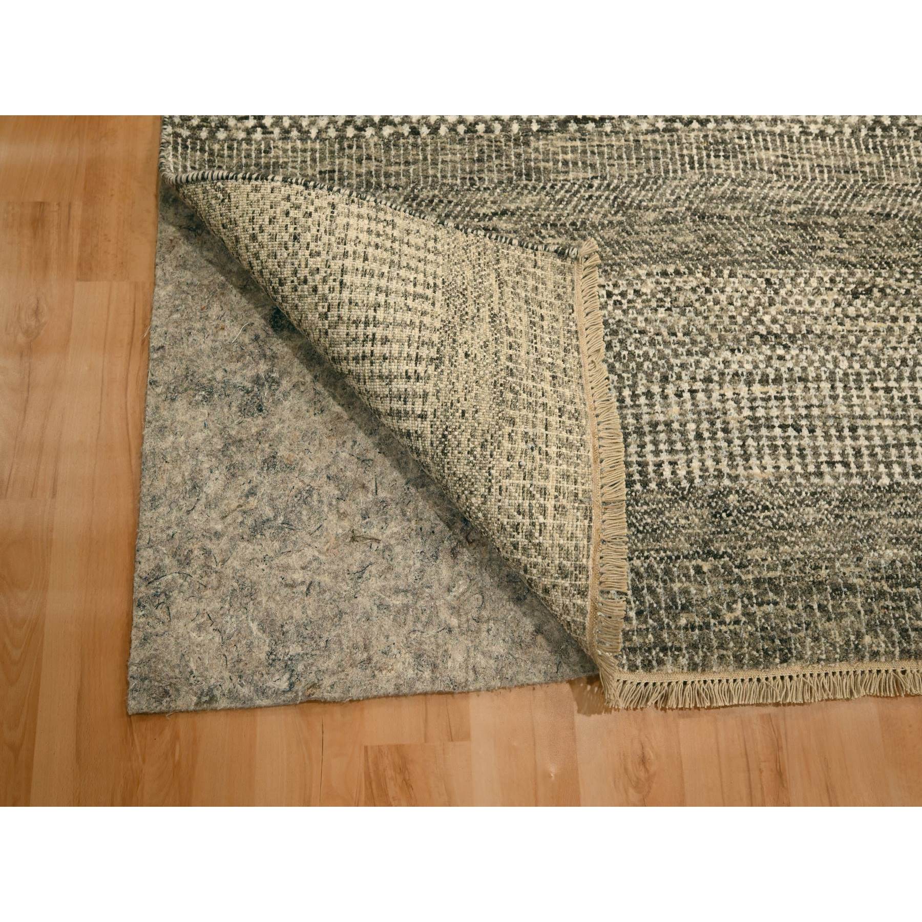 7'9"x10'2" Storm Gray, Modern Grass Design, Tone on Tone, Undyed Natural Wool, Hand Knotted, Oriental Rug Sh76194