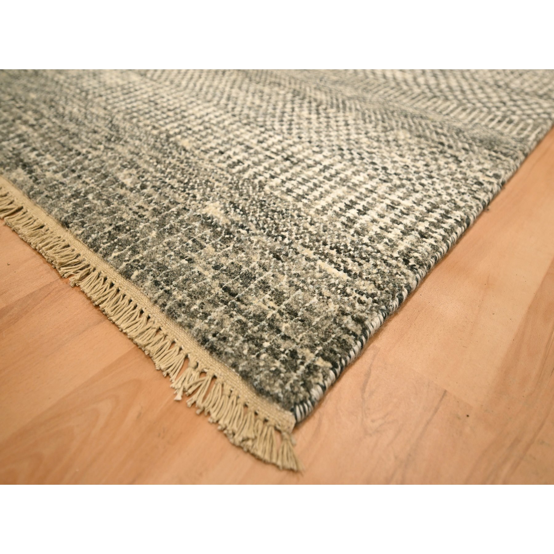 7'9"x10'2" Storm Gray, Modern Grass Design, Tone on Tone, Undyed Natural Wool, Hand Knotted, Oriental Rug Sh76194