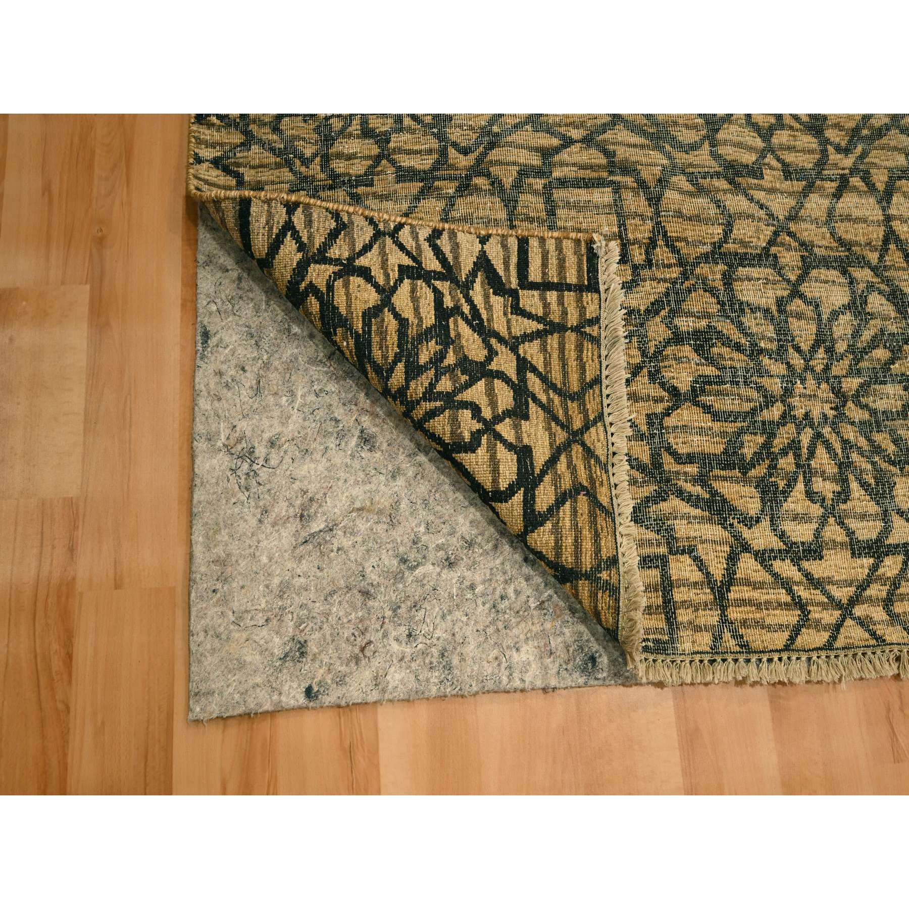 7'8"x8'7" Cafe Au Lait Brown, Geometric Flower Rosette Motif, Undyed Natural Wool, Tone on Tone, Hand Knotted, Squarish, Oriental Rug Sh76195