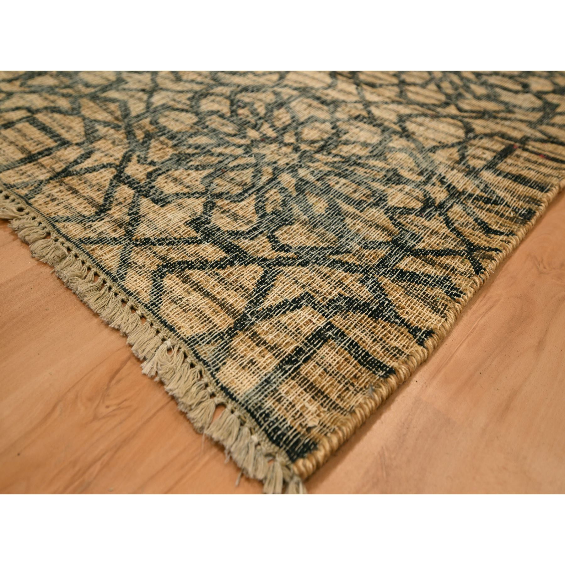 7'8"x8'7" Cafe Au Lait Brown, Geometric Flower Rosette Motif, Undyed Natural Wool, Tone on Tone, Hand Knotted, Squarish, Oriental Rug Sh76195