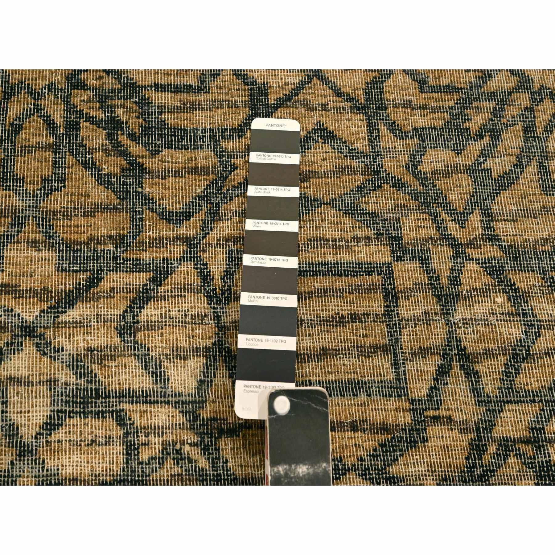 7'8"x8'7" Cafe Au Lait Brown, Geometric Flower Rosette Motif, Undyed Natural Wool, Tone on Tone, Hand Knotted, Squarish, Oriental Rug Sh76195