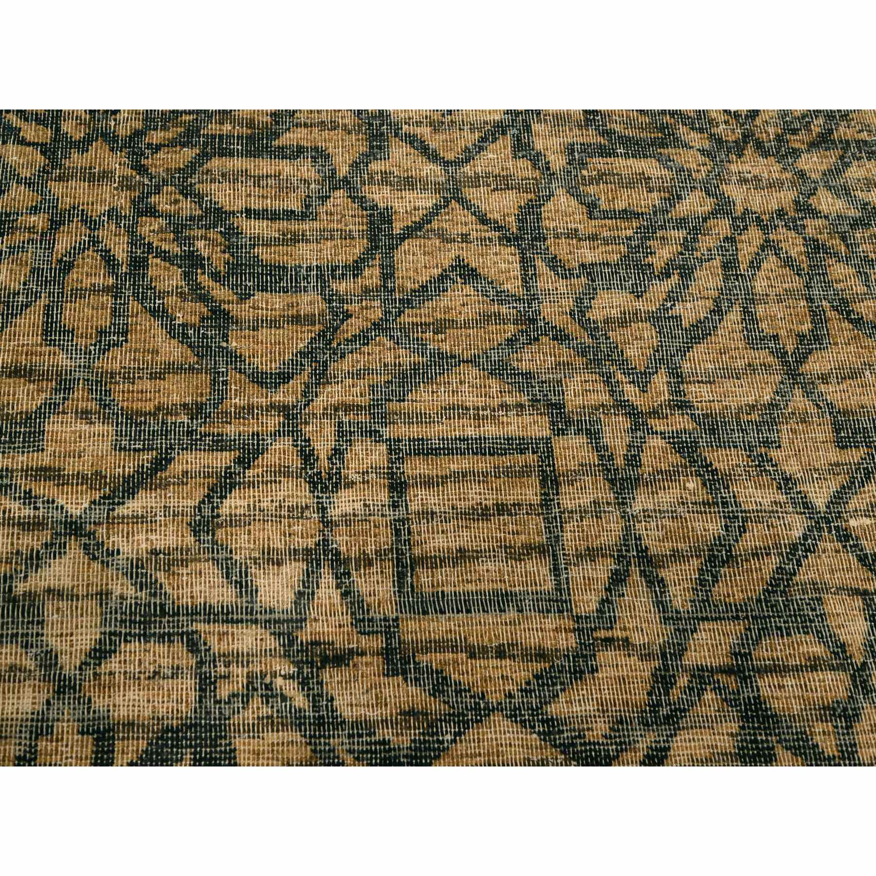 7'8"x8'7" Cafe Au Lait Brown, Geometric Flower Rosette Motif, Undyed Natural Wool, Tone on Tone, Hand Knotted, Squarish, Oriental Rug Sh76195