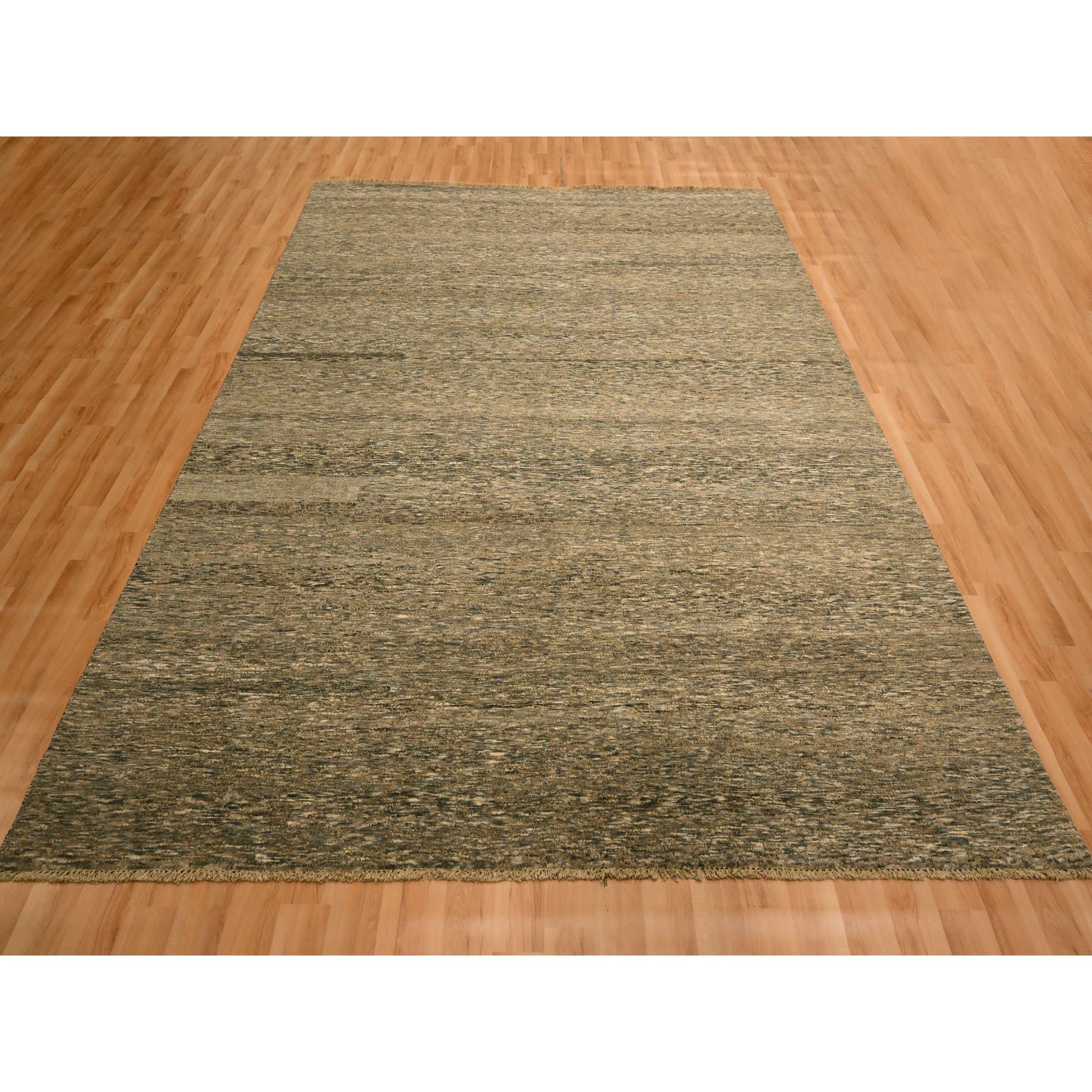 7'6"x10' Bison Brown, Modern Grass Design with Distinct Abrash, Undyed Natural Wool, Tone on Tone, Hand Knotted, Oriental Rug Sh76196
