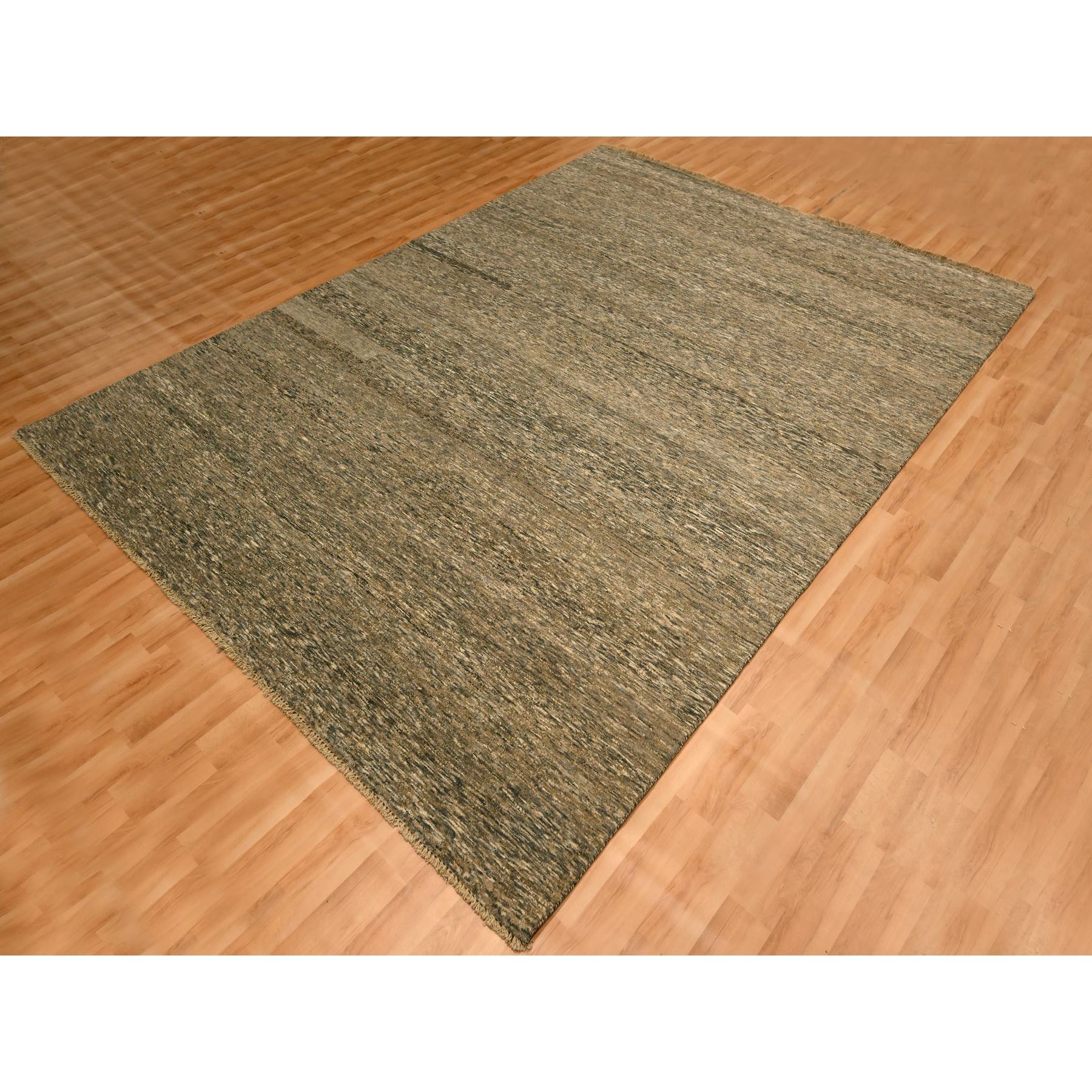 7'6"x10' Bison Brown, Modern Grass Design with Distinct Abrash, Undyed Natural Wool, Tone on Tone, Hand Knotted, Oriental Rug Sh76196