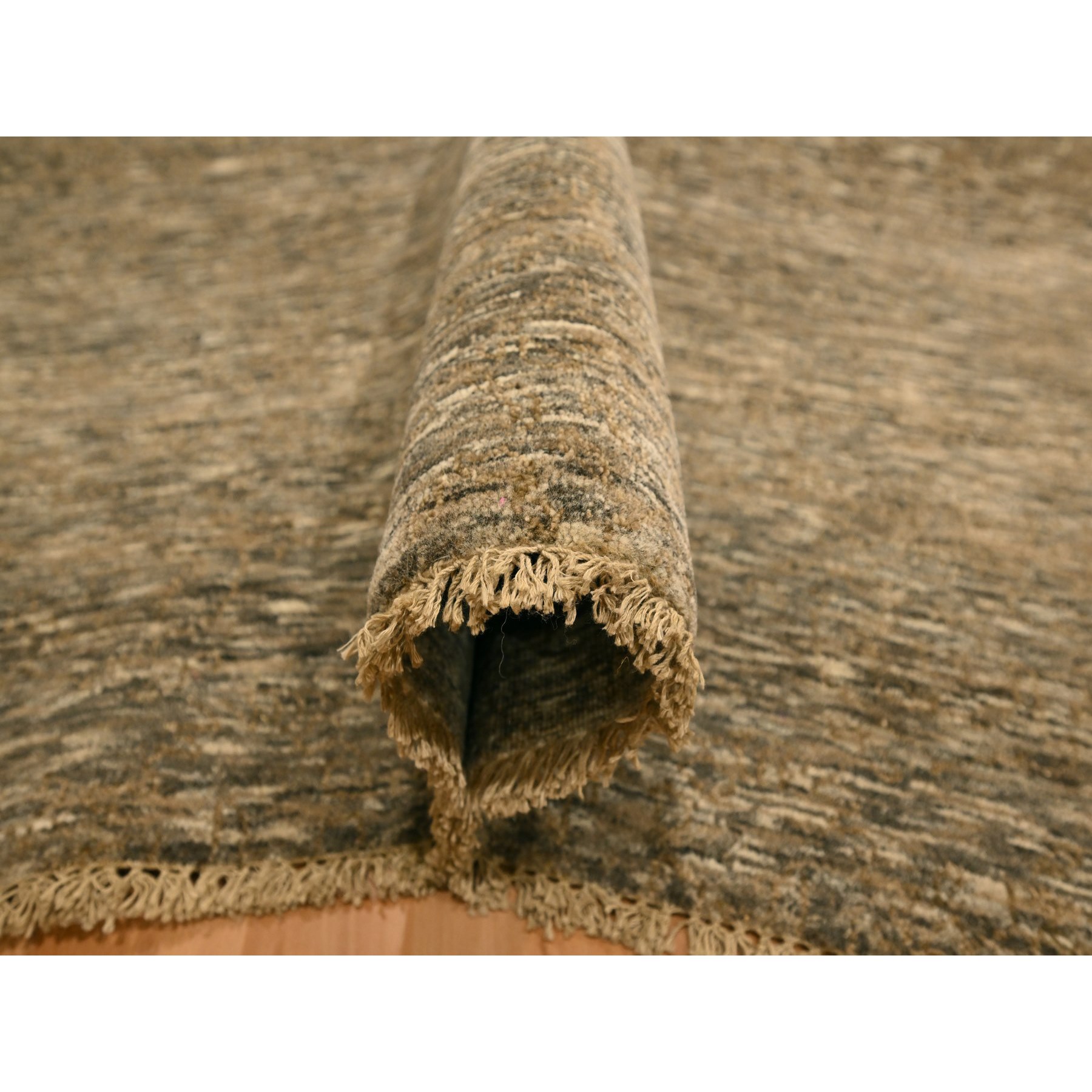 7'6"x10' Bison Brown, Modern Grass Design with Distinct Abrash, Undyed Natural Wool, Tone on Tone, Hand Knotted, Oriental Rug Sh76196