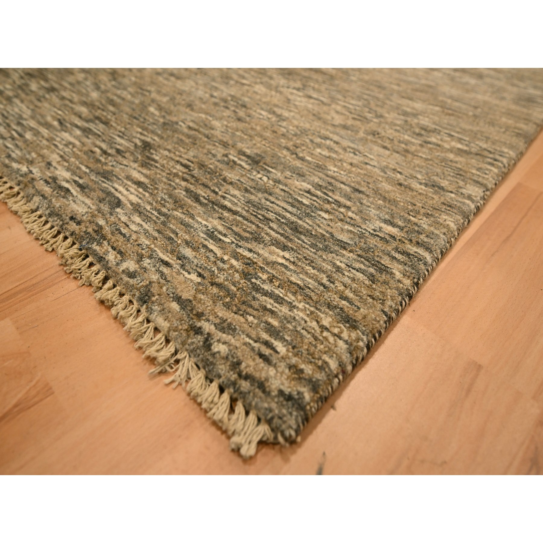 7'6"x10' Bison Brown, Modern Grass Design with Distinct Abrash, Undyed Natural Wool, Tone on Tone, Hand Knotted, Oriental Rug Sh76196