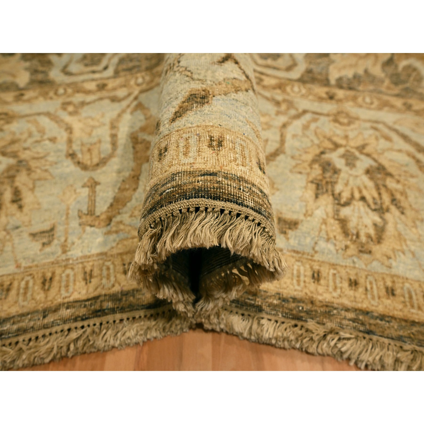 8'10"x12'2" Thrush Brown, Bijar Garus Design, Zero Pile, Distressed, Shaved Low, Hand Knotted, 100% Wool, Oriental Rug Sh76198