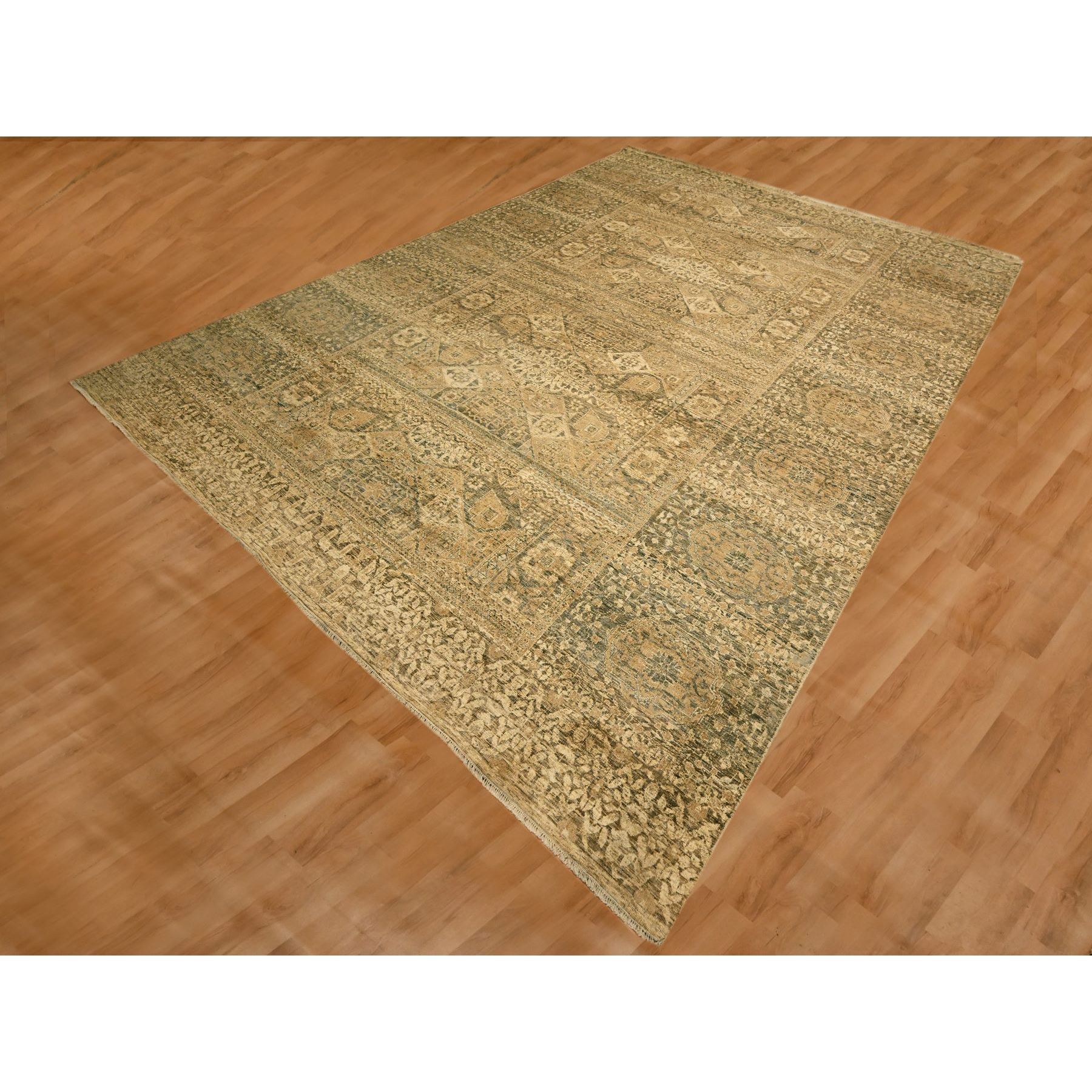10'x13'8" Nuthatch Brown, Mamluk Design, Zero Pile, Distressed, Shaved Low, Hand Knotted, 100% Wool, Oriental Rug Sh76199