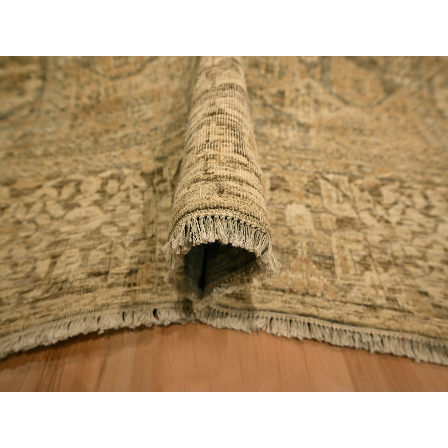 10'x13'8" Nuthatch Brown, Mamluk Design, Zero Pile, Distressed, Shaved Low, Hand Knotted, 100% Wool, Oriental Rug Sh76199