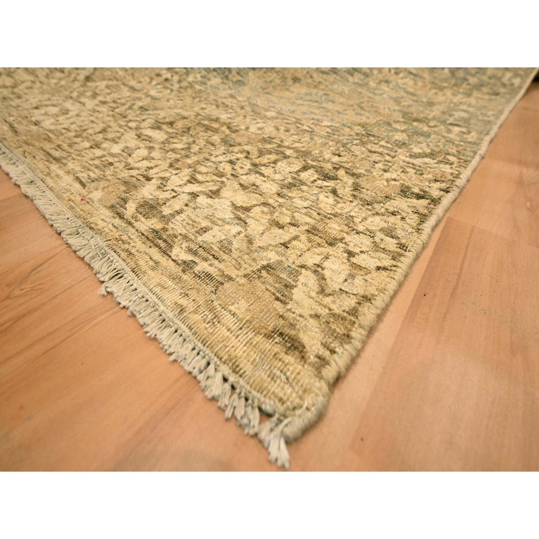 10'x13'8" Nuthatch Brown, Mamluk Design, Zero Pile, Distressed, Shaved Low, Hand Knotted, 100% Wool, Oriental Rug Sh76199