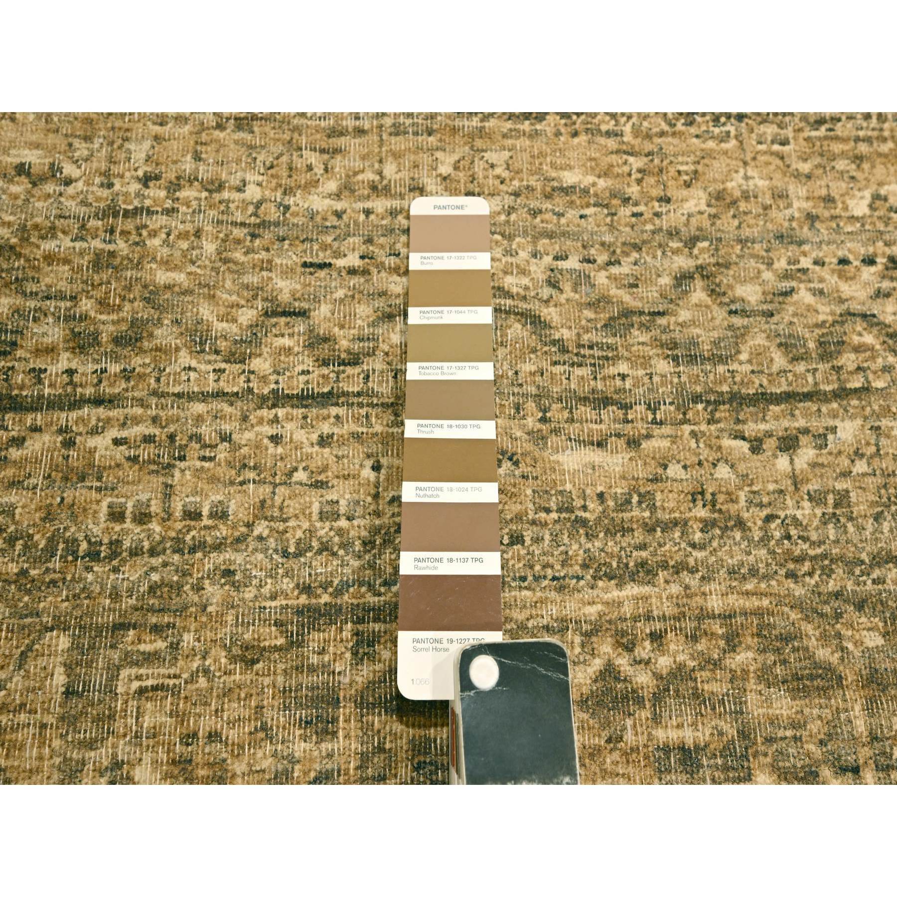10'x13'8" Nuthatch Brown, Mamluk Design, Zero Pile, Distressed, Shaved Low, Hand Knotted, 100% Wool, Oriental Rug Sh76199