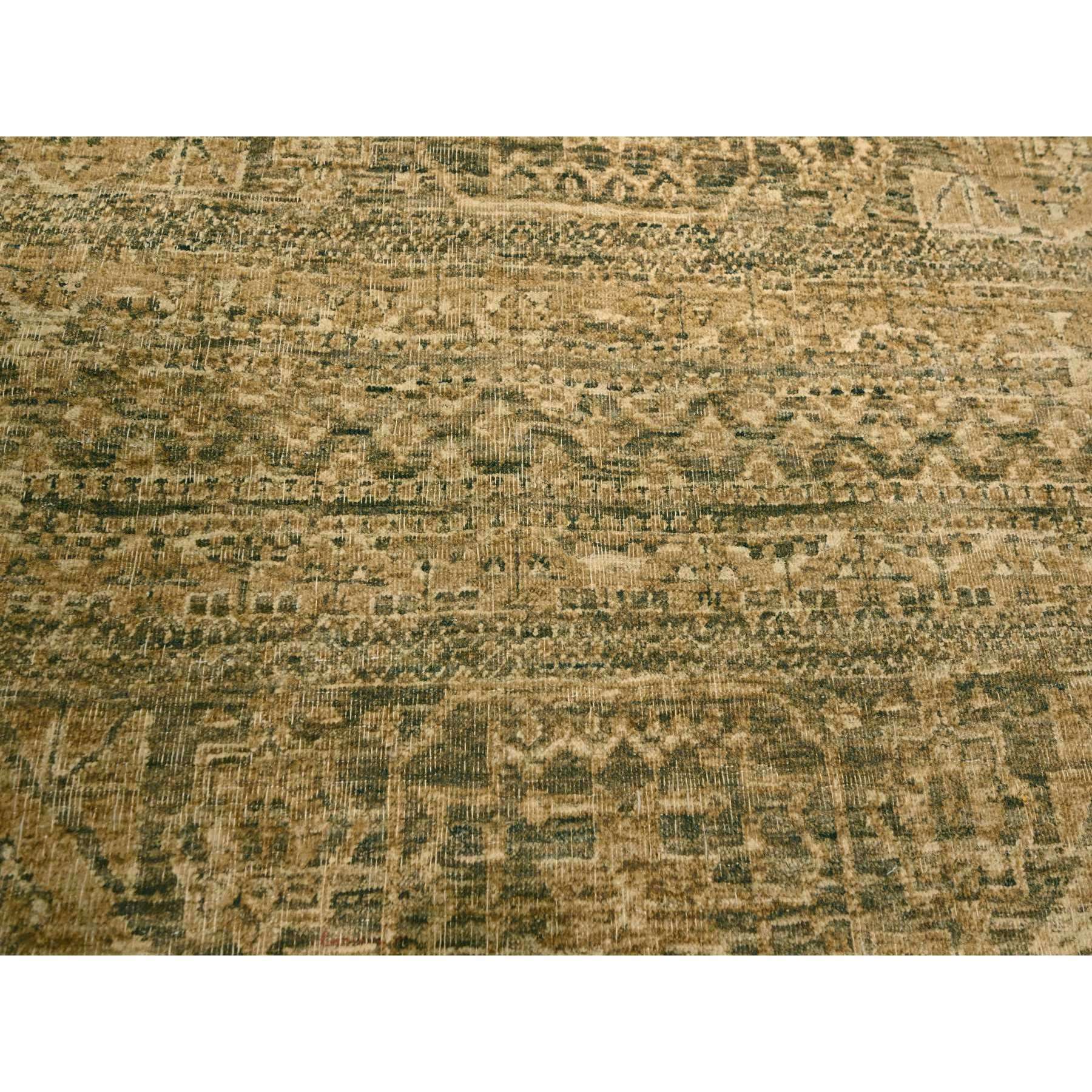 10'x13'8" Nuthatch Brown, Mamluk Design, Zero Pile, Distressed, Shaved Low, Hand Knotted, 100% Wool, Oriental Rug Sh76199