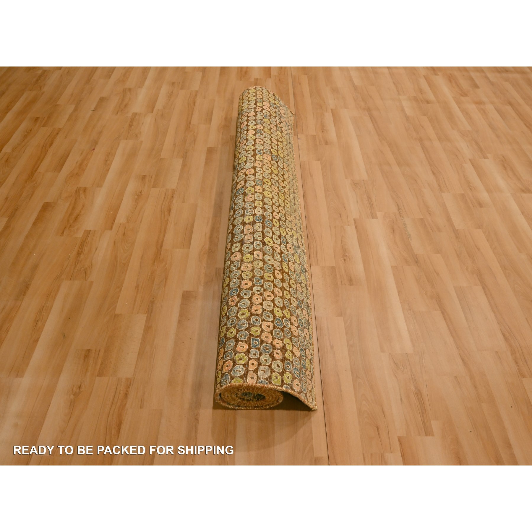 5'x7'7" Golden Yellow, THE BUTTONS, Sari Silk, Hand Knotted, Soft to the Touch, Oriental Rug Sh76202