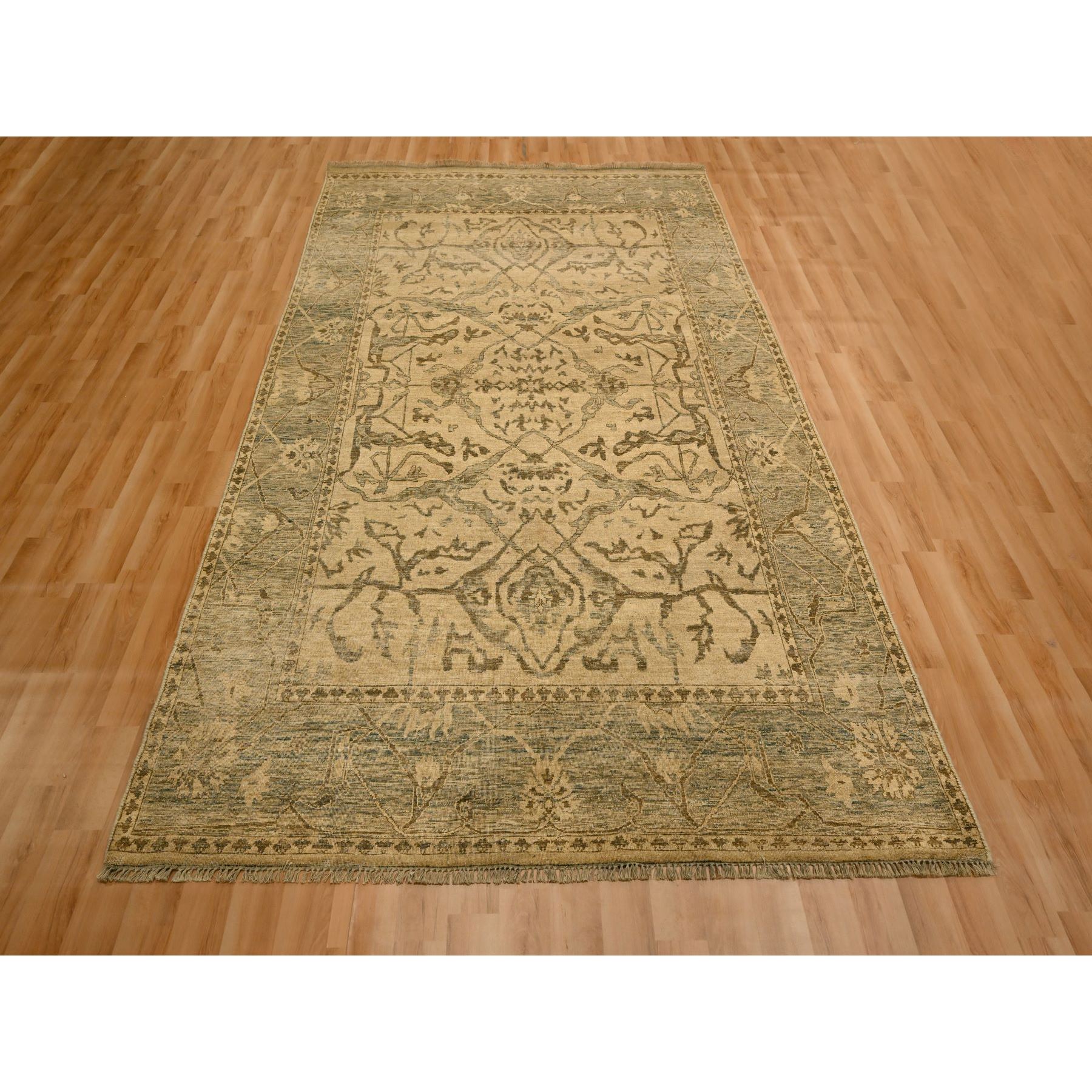 6'x9'7" Ecru Brown, Bijar Garus Design, Zero Pile, Distressed, Shaved Low, Hand Knotted, Undyed Natural Wool, Oriental Rug Sh76203