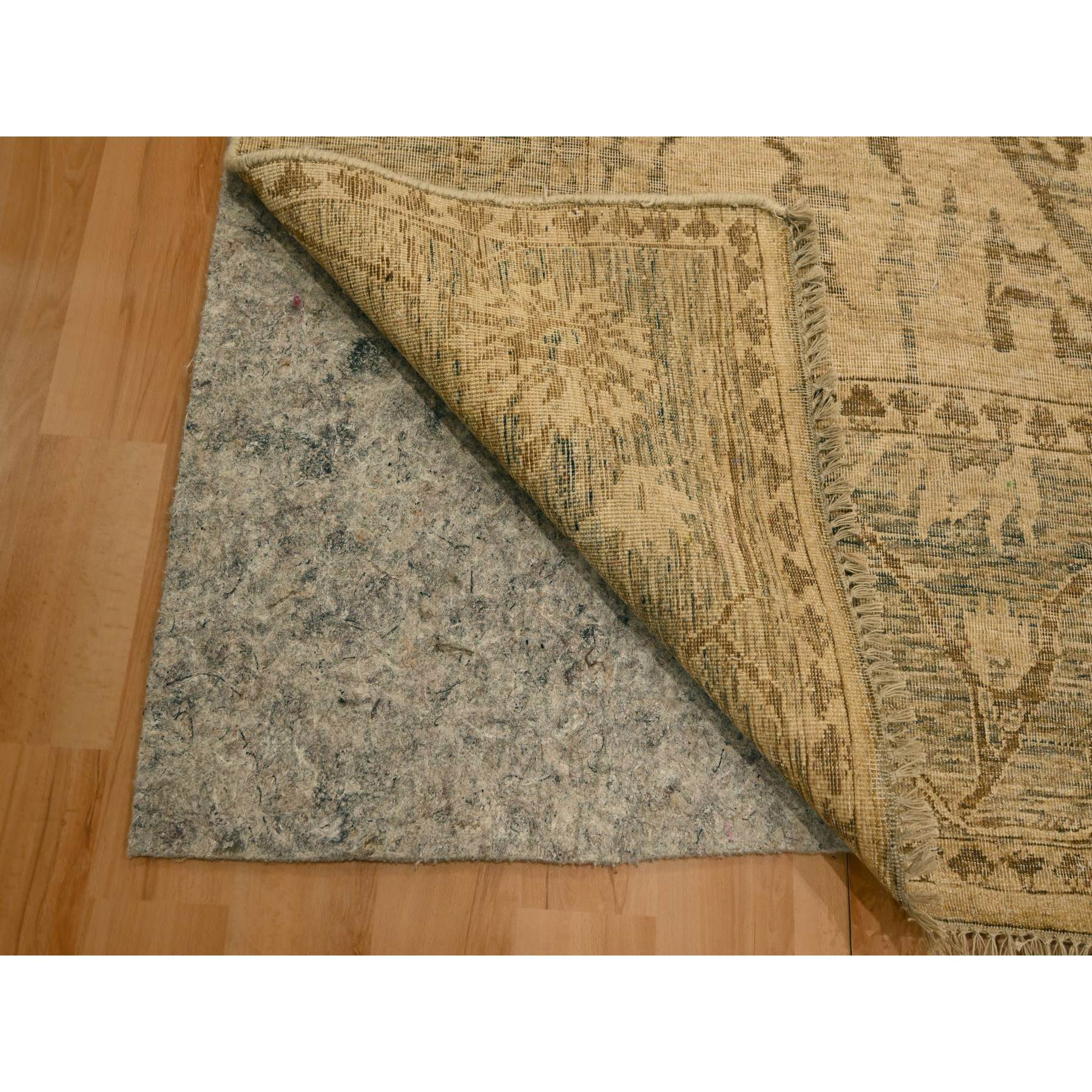 6'x9'7" Ecru Brown, Bijar Garus Design, Zero Pile, Distressed, Shaved Low, Hand Knotted, Undyed Natural Wool, Oriental Rug Sh76203