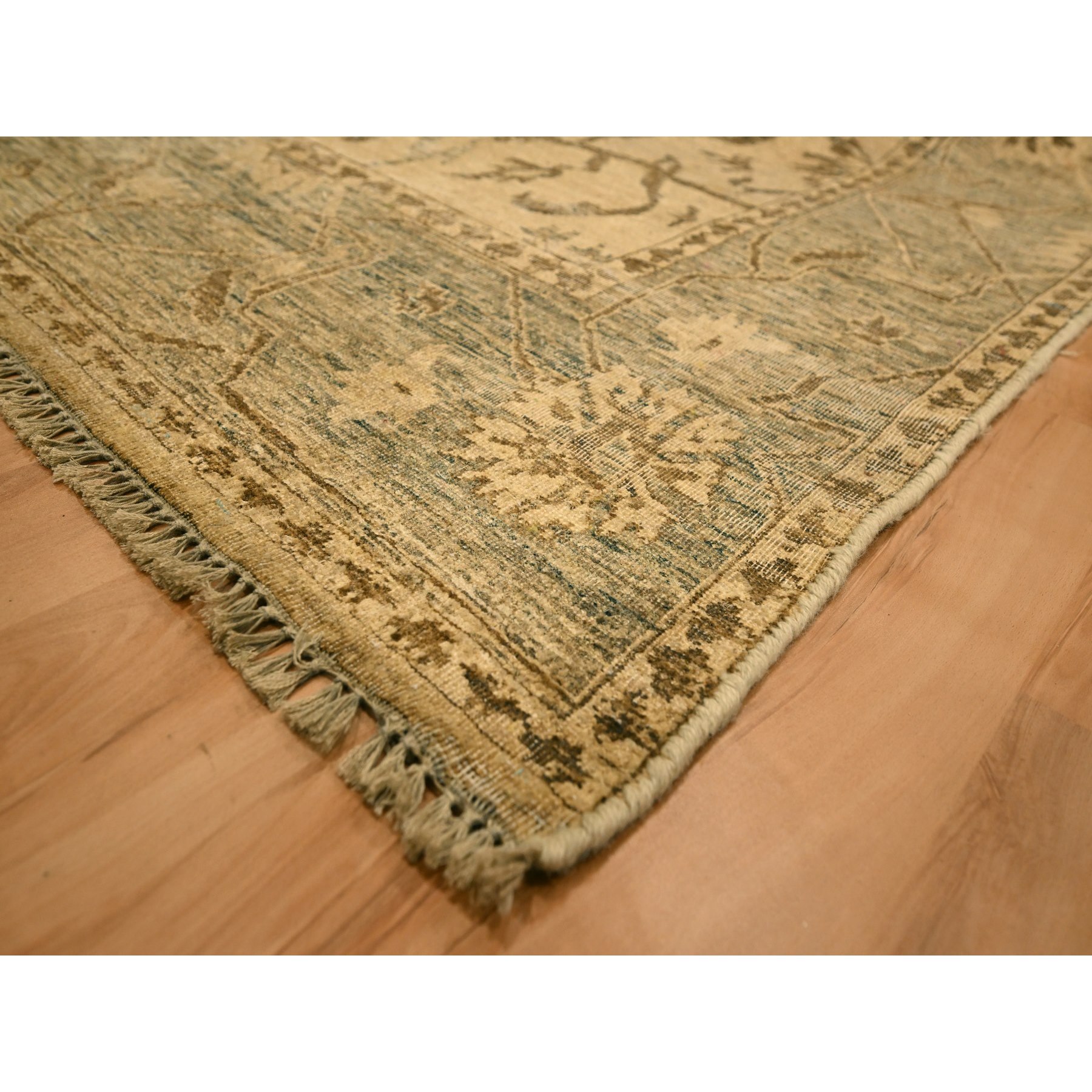 6'x9'7" Ecru Brown, Bijar Garus Design, Zero Pile, Distressed, Shaved Low, Hand Knotted, Undyed Natural Wool, Oriental Rug Sh76203