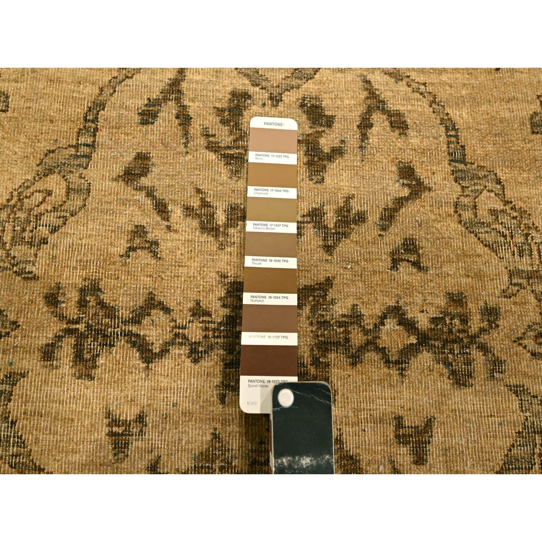 6'x9'7" Ecru Brown, Bijar Garus Design, Zero Pile, Distressed, Shaved Low, Hand Knotted, Undyed Natural Wool, Oriental Rug Sh76203