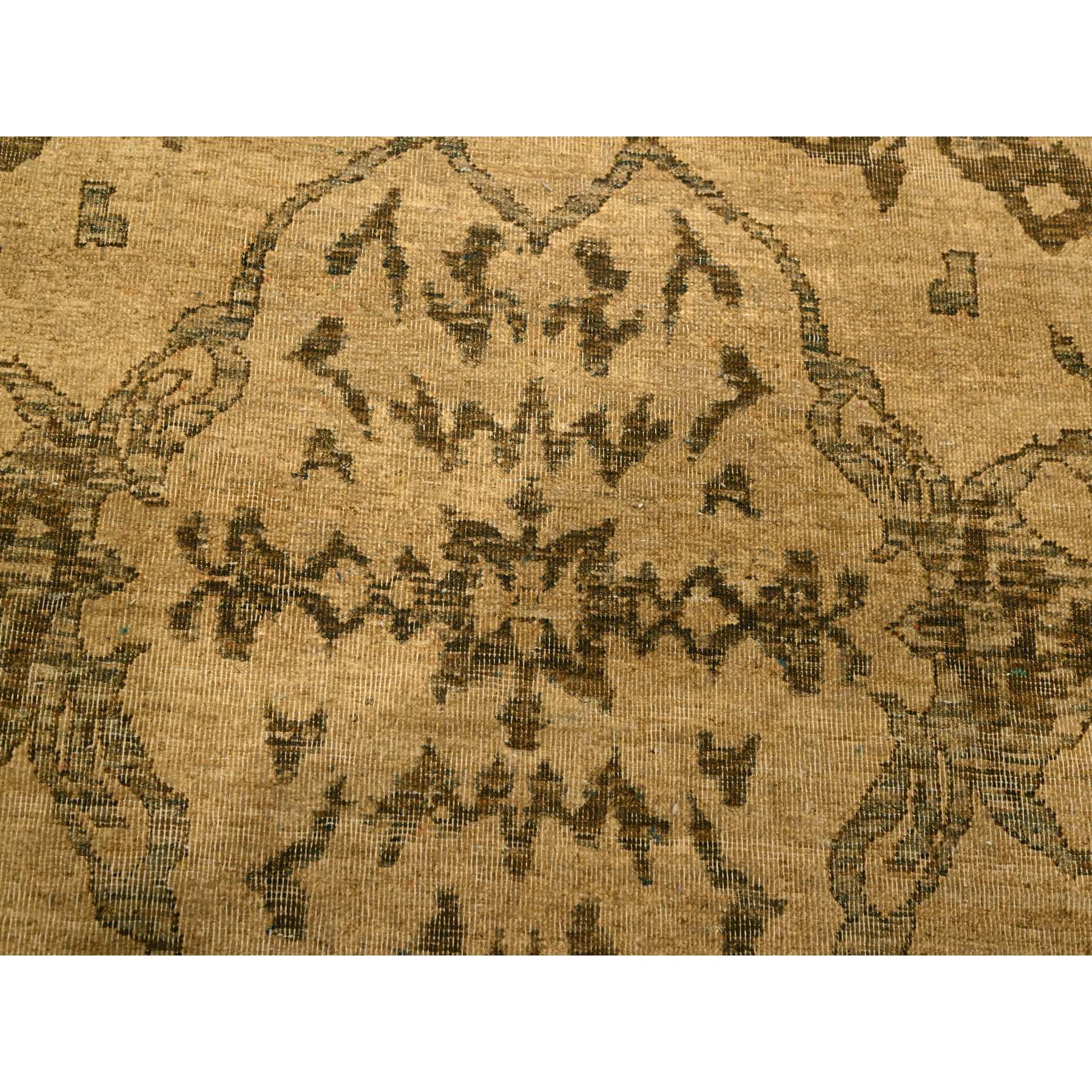 6'x9'7" Ecru Brown, Bijar Garus Design, Zero Pile, Distressed, Shaved Low, Hand Knotted, Undyed Natural Wool, Oriental Rug Sh76203