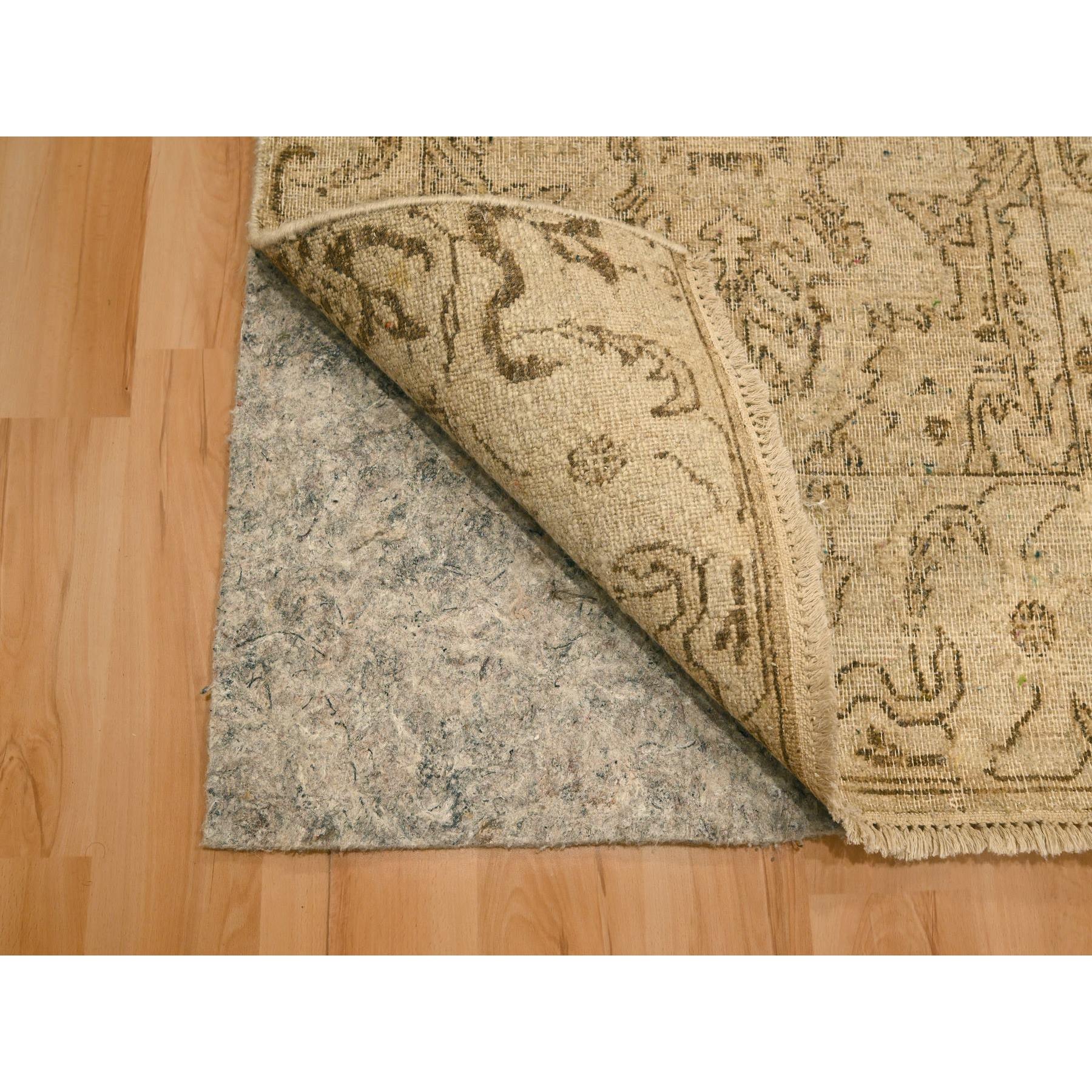 2'4"x20' Khaki Brown, Agra Medallion Design, Zero Pile, Distressed, Shaved Low, Hand Knotted, 100% Wool, XL Runner, Oriental Rug Sh76207