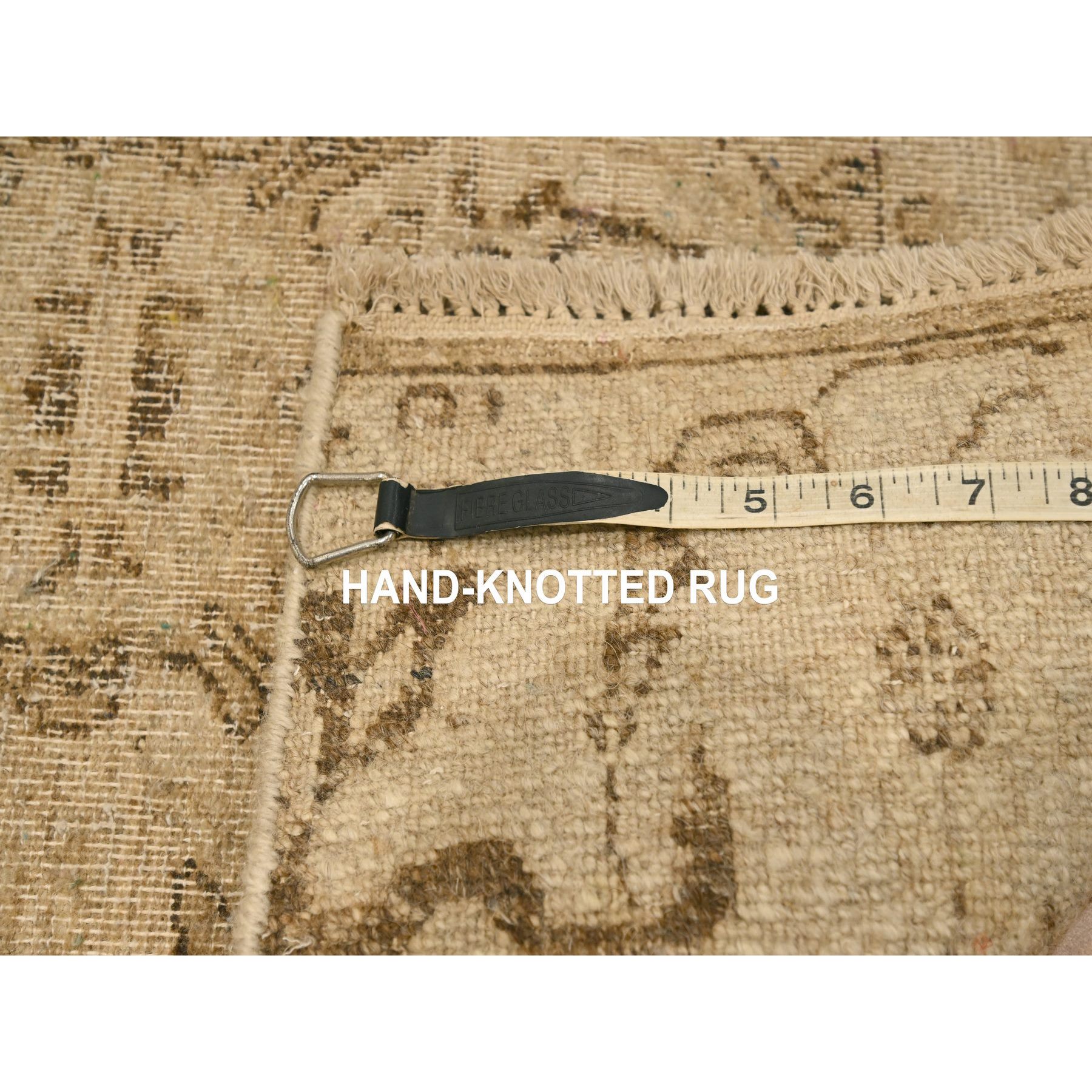 2'4"x20' Khaki Brown, Agra Medallion Design, Zero Pile, Distressed, Shaved Low, Hand Knotted, 100% Wool, XL Runner, Oriental Rug Sh76207