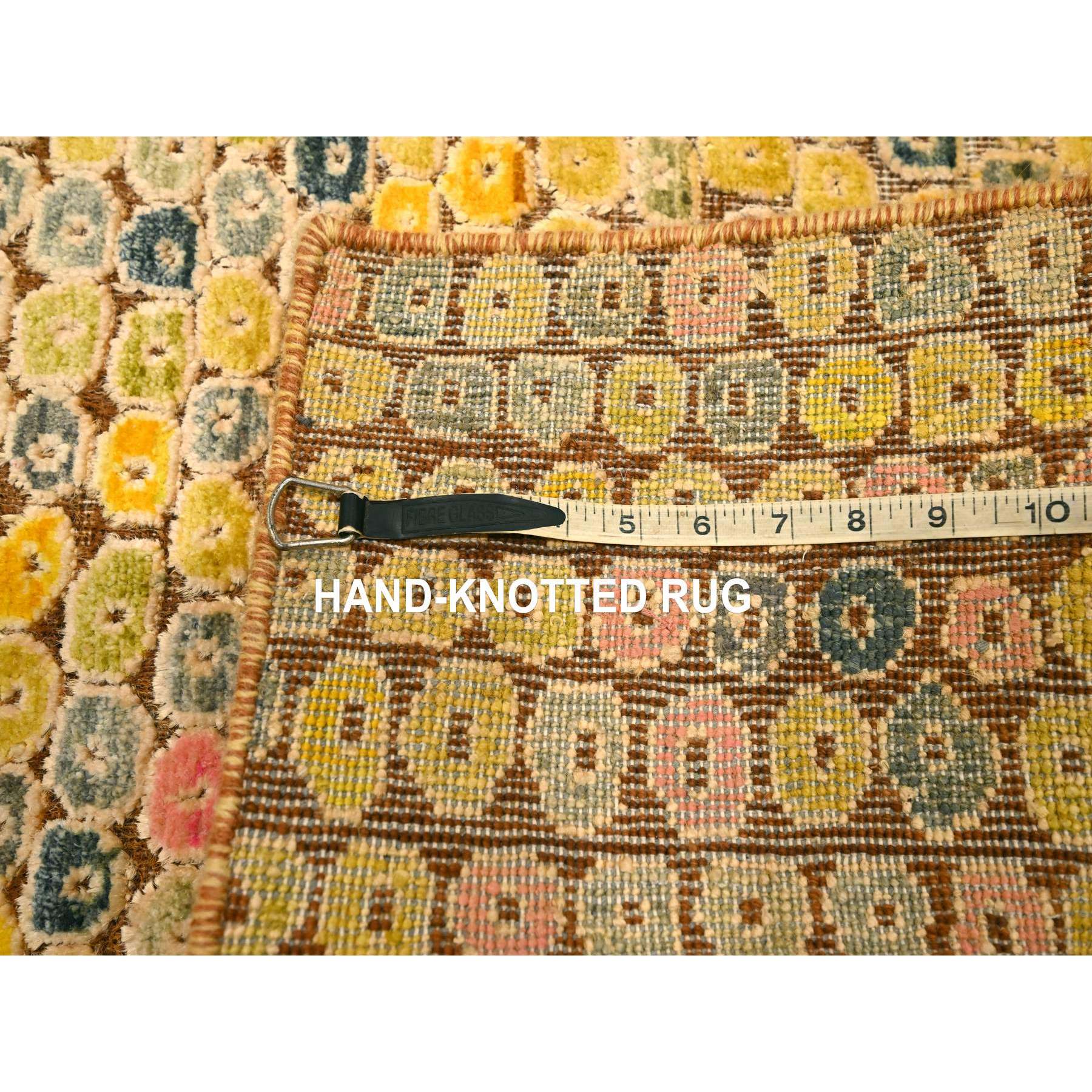 2'x3' Golden Yellow, THE BUTTONS, Sari Silk, Hand Knotted, Soft to the Touch, Sample, Mat, Oriental Rug Sh76209