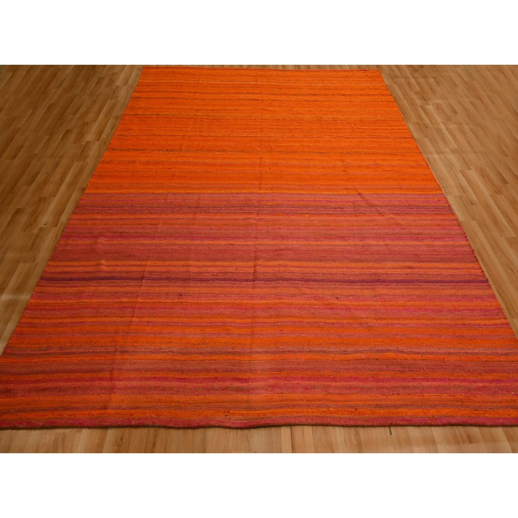 8'x10'1" Sunset Colors, Plain Solid Design, Kilim, Wool and Sari Silk, Hand Knotted, Oriental Rug Sh76210