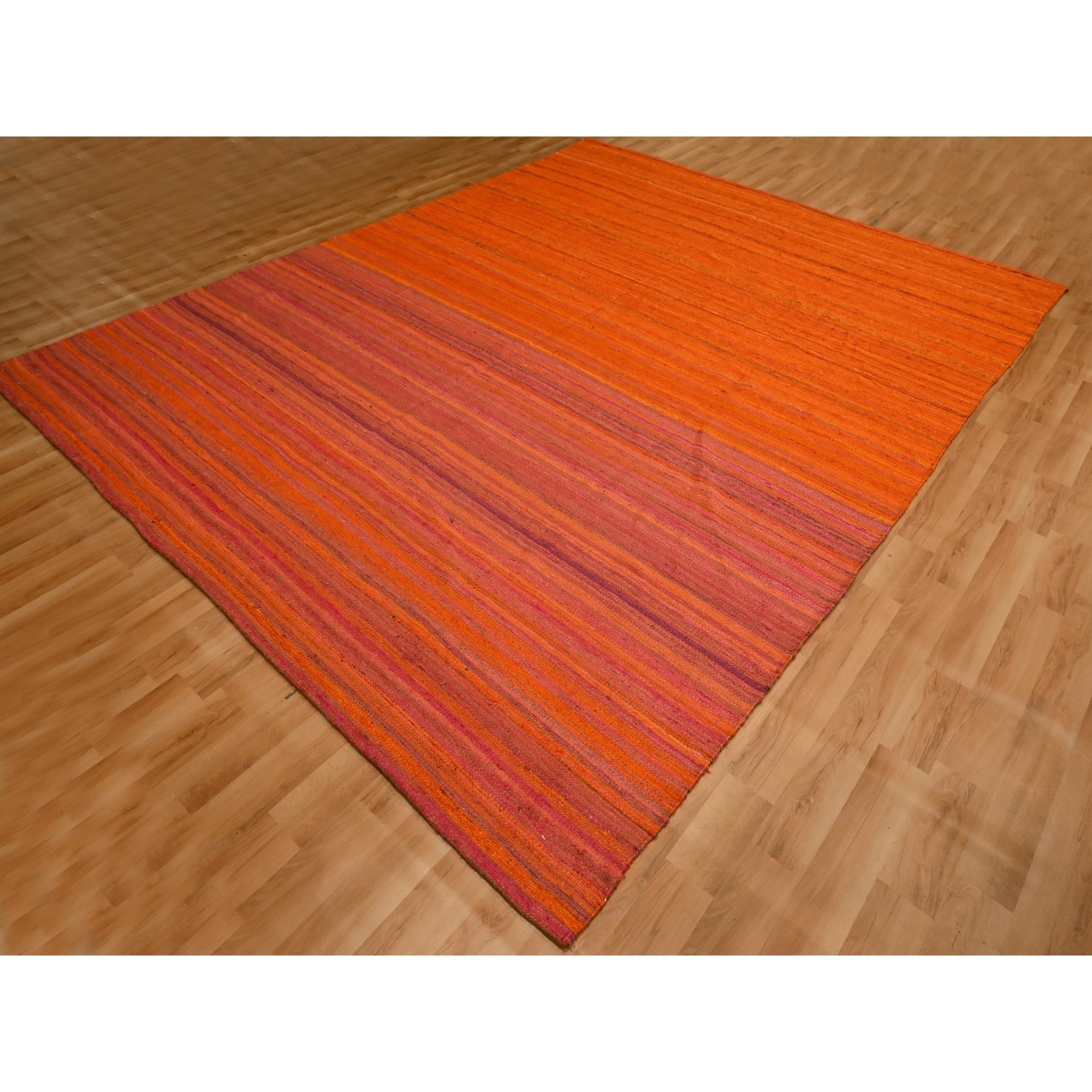 8'x10'1" Sunset Colors, Plain Solid Design, Kilim, Wool and Sari Silk, Hand Knotted, Oriental Rug Sh76210