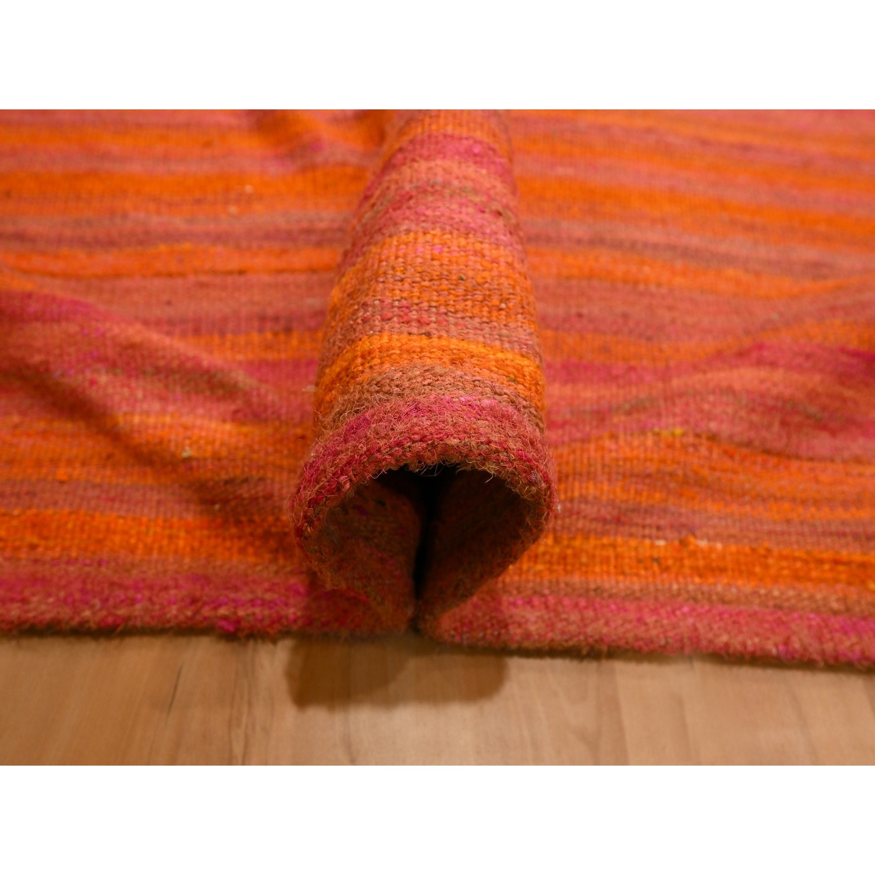 8'x10'1" Sunset Colors, Plain Solid Design, Kilim, Wool and Sari Silk, Hand Knotted, Oriental Rug Sh76210