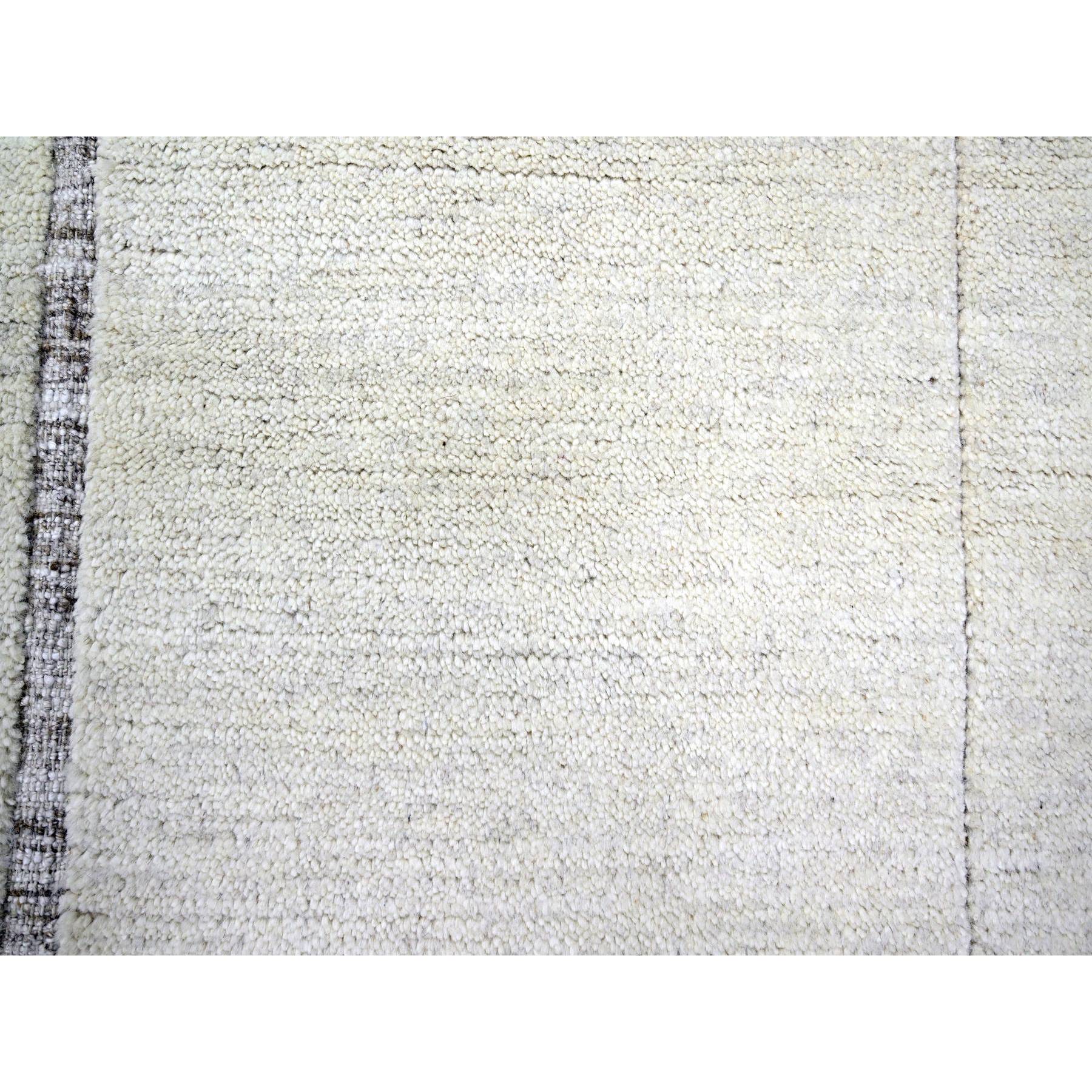 8'x9'9" Parchment White, Modern with Geometric Design, Tone on Tone, Plain Squares, Textured Wool, Hand Knotted, Oriental Rug Sh76214