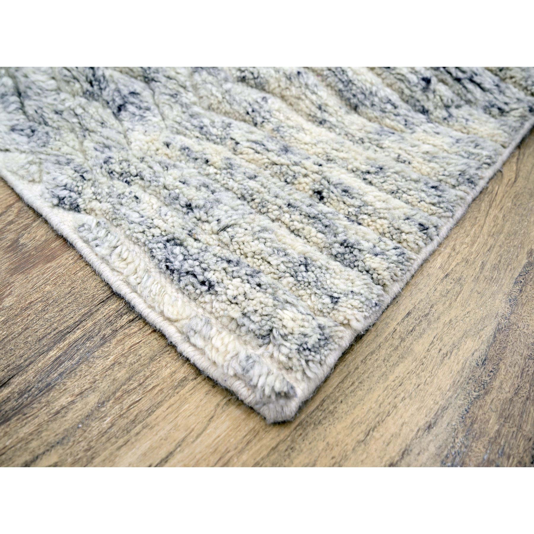 9'4"x11'10" Pearl White with Touches of Black, Variegated and Textured Moroccan Weave, Thick and Plush, Natural Undyed Wool, Hand Knotted, Oriental Rug Sh76216